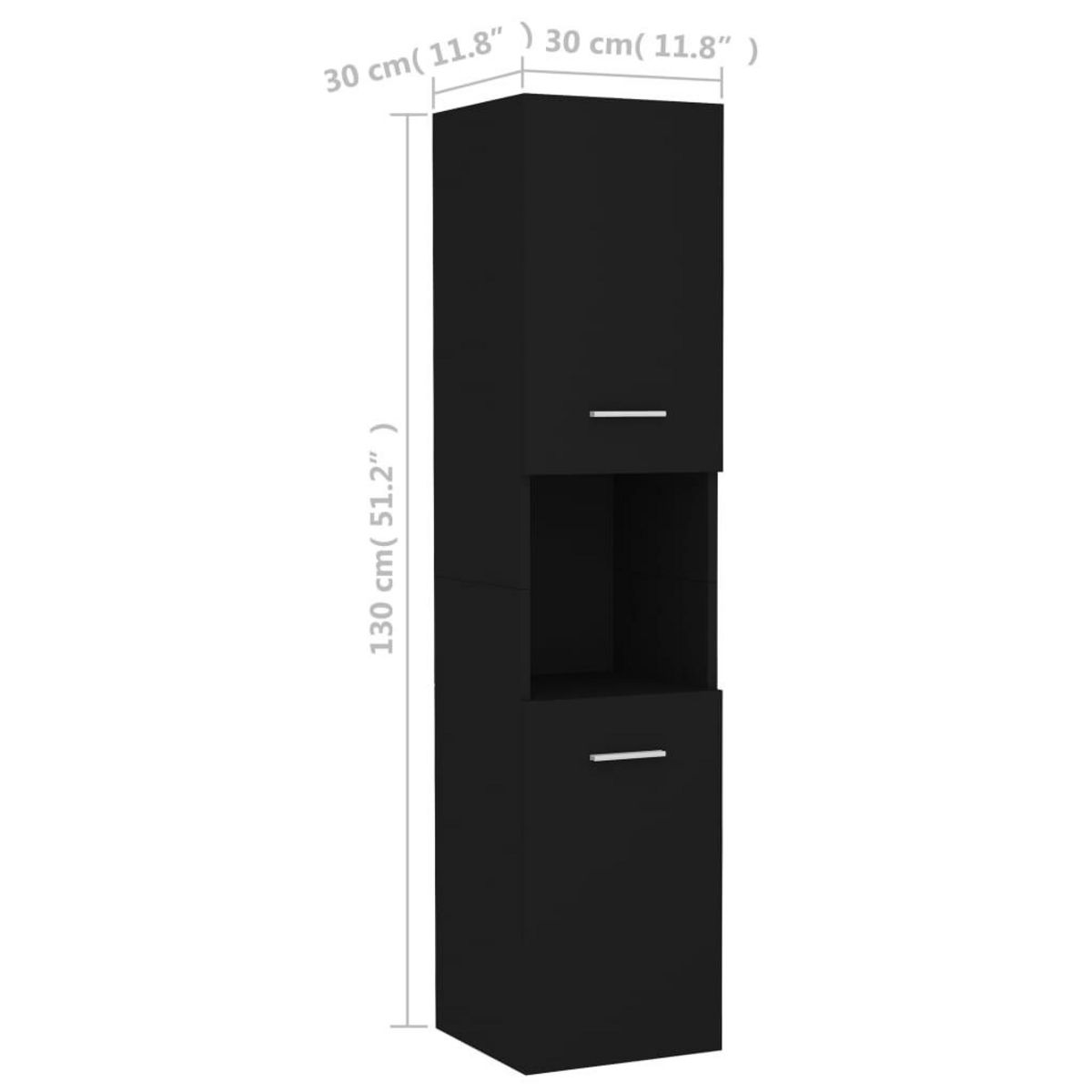 VIDAXL Armoire de salle de bain Noir 30x30x130 cm Bois d'ingenierie