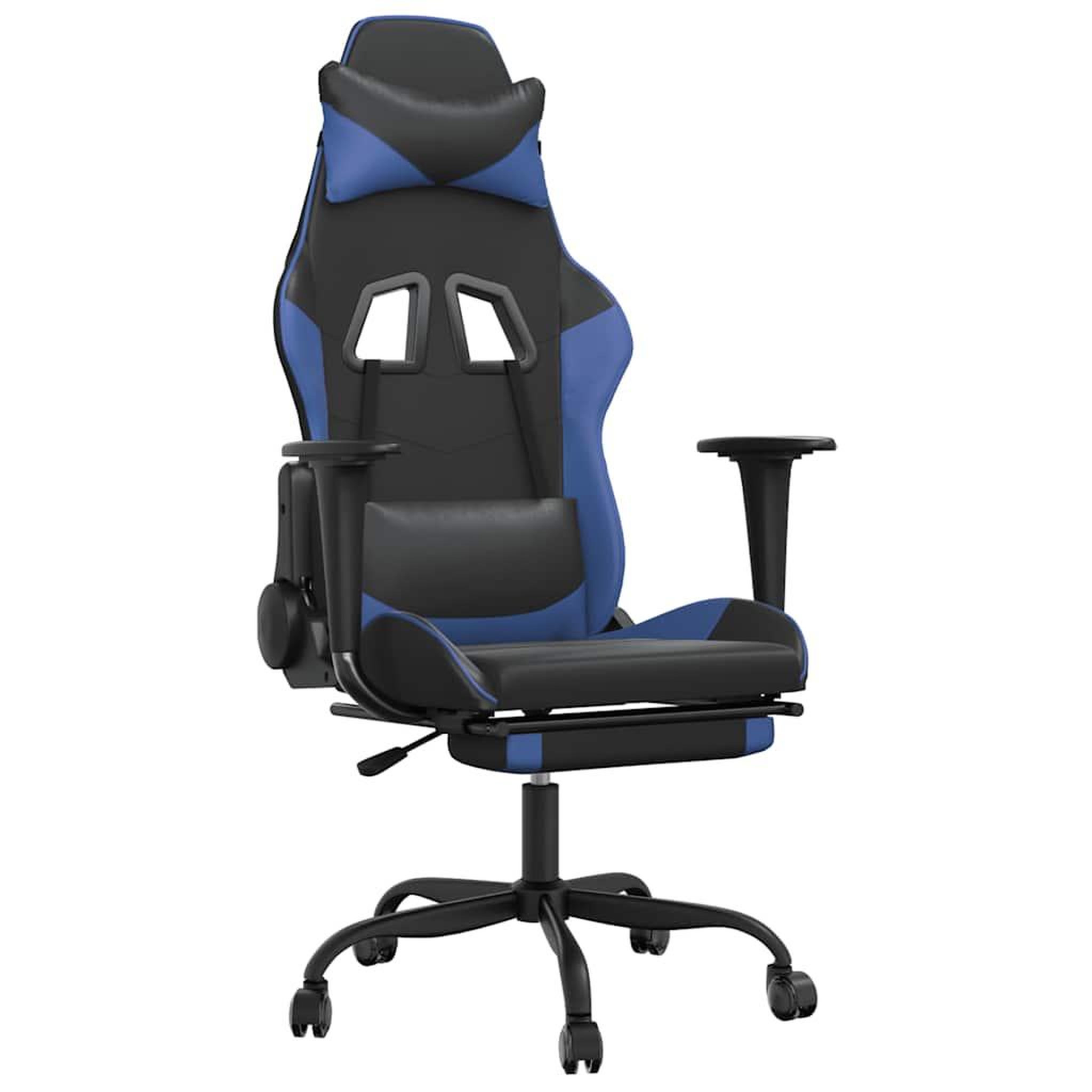 Voir la diapositive 2 : VIDAXL Chaise de jeu de massage et repose-pied Noir et bleu Similicuir