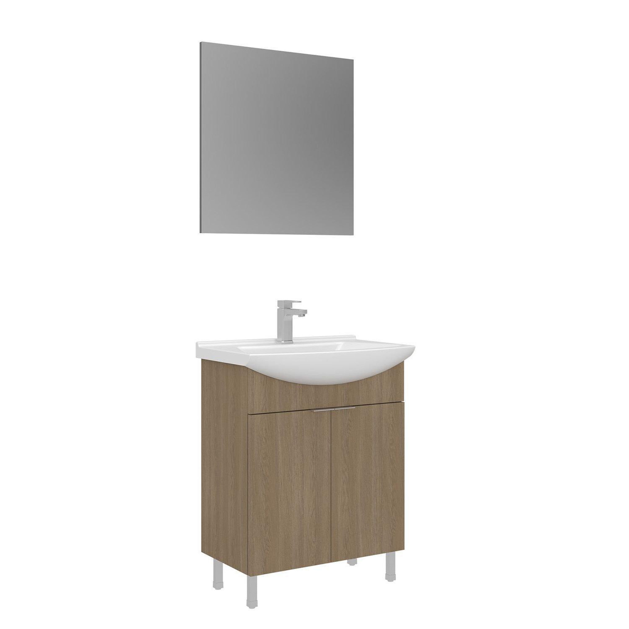 Habitat et Jardin Meuble avec simple vasque et miroir  Purus 65  - 65 x 50 x 83 cm - Oak