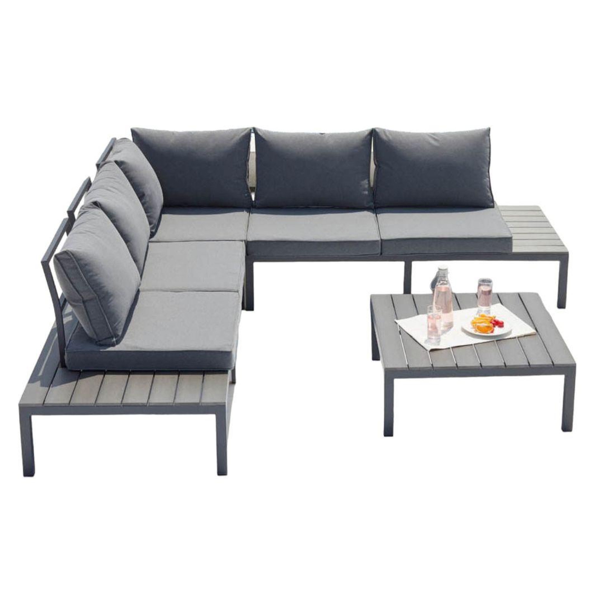 CONCEPT USINE Salon de jardin bas 5 places en aluminium gris foncé FIRA