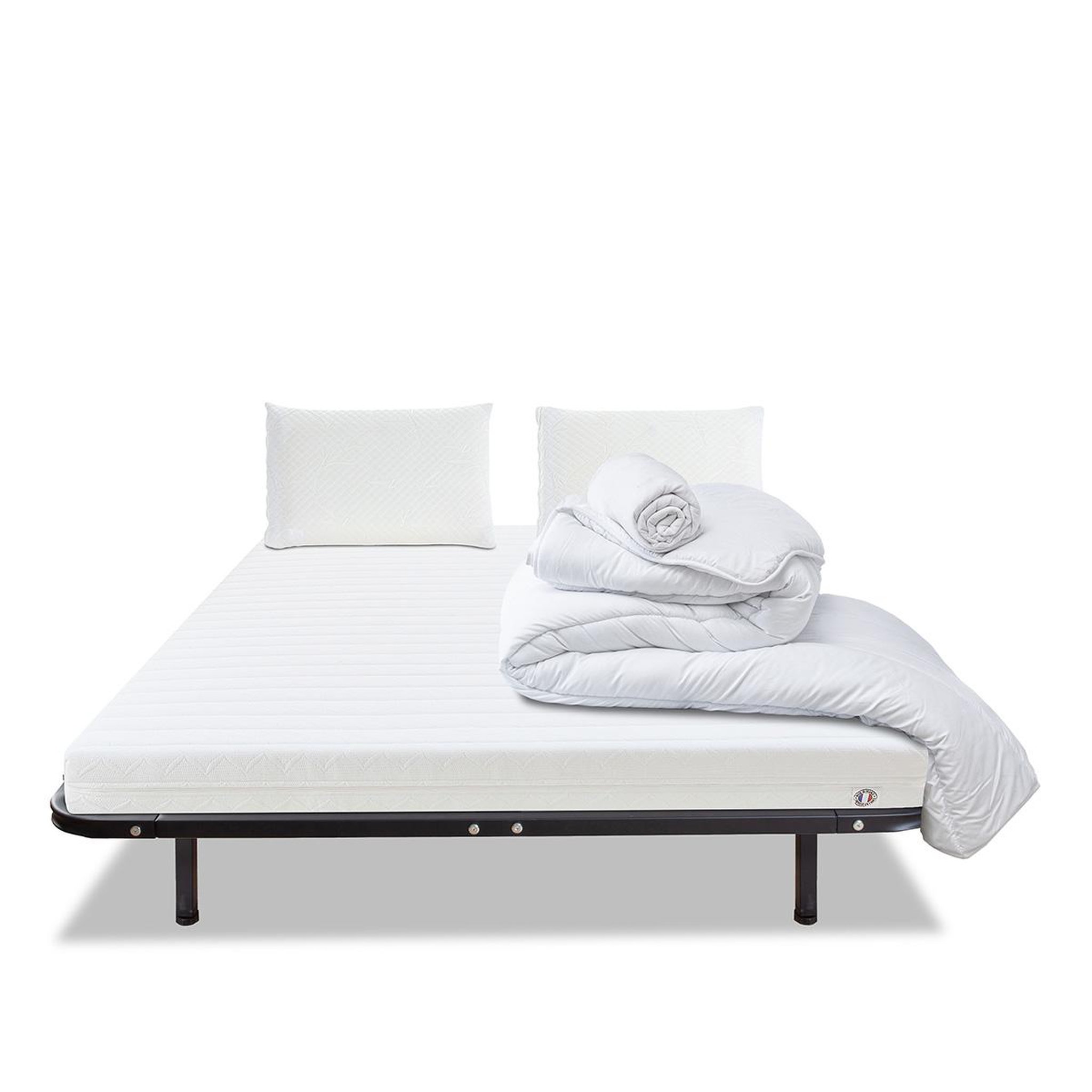 Voir la diapositive 2 : OLYMPE LITERIE Olympe literie | pack prêt à dormir egio | matelas latex like + sommier métal + accessoires