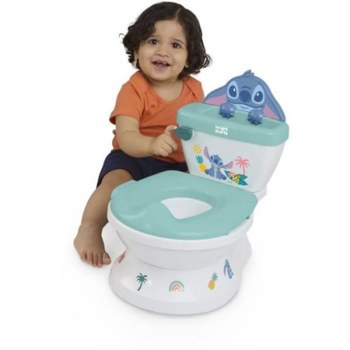 Bright Starts DISNEY BABY - STITCH - Mini toilette avec réducteur de lunette de toilette inclus, 2 en 1, Pot amovible facile a nettoyer