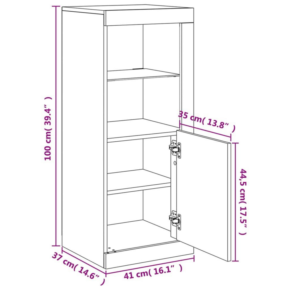 VIDAXL Buffet avec lumieres LED gris beton 41x37x100 cm
