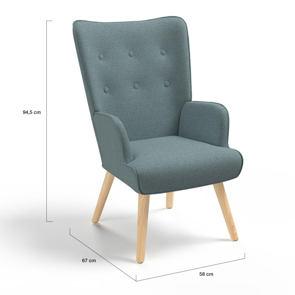 ID MARKET Fauteuil scandinave IVAR en tissu vert eucalyptus