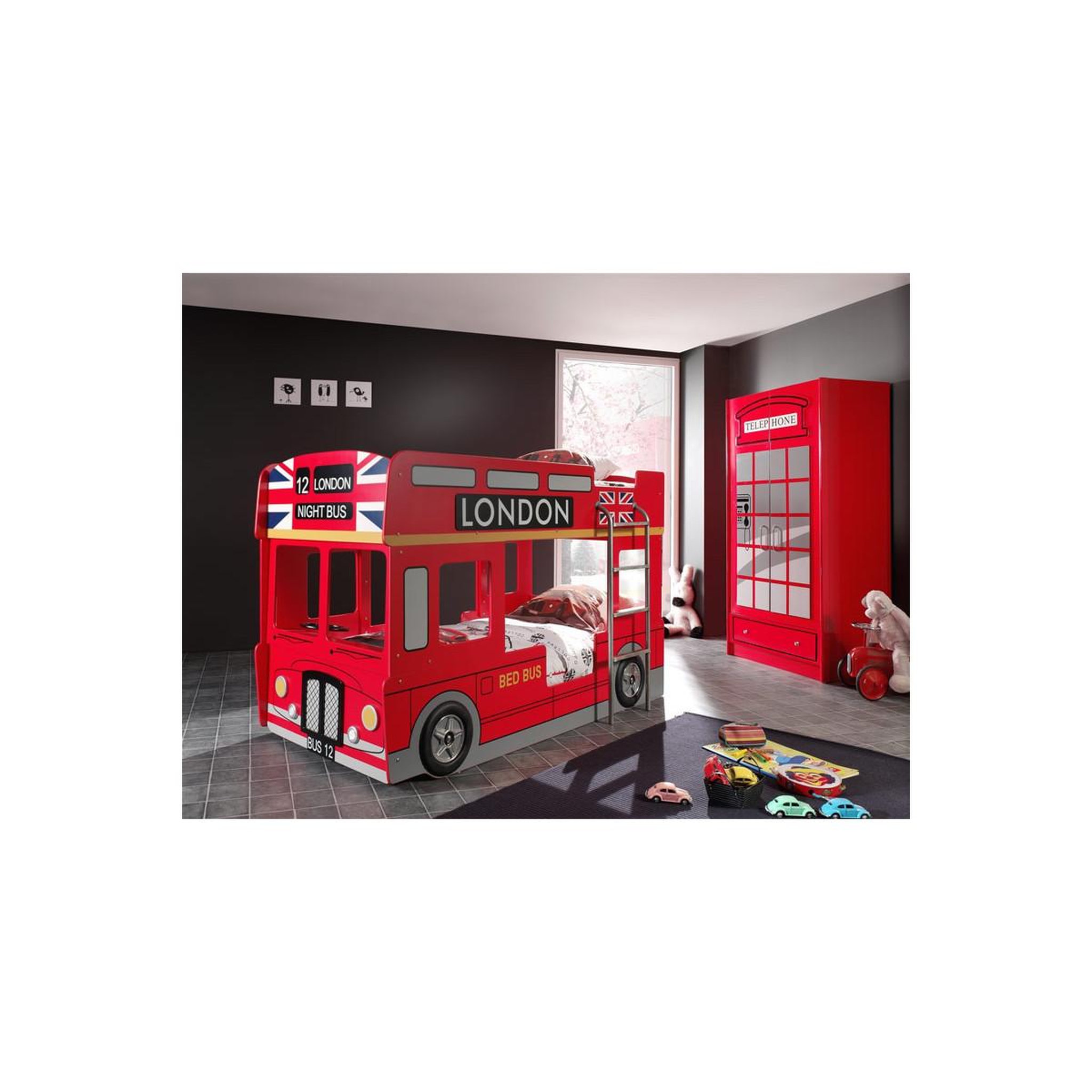 Paris Prix Pack - Lit Superposé Enfant Bus & Armoire 2 Portes Cabine  Londres  Rouge