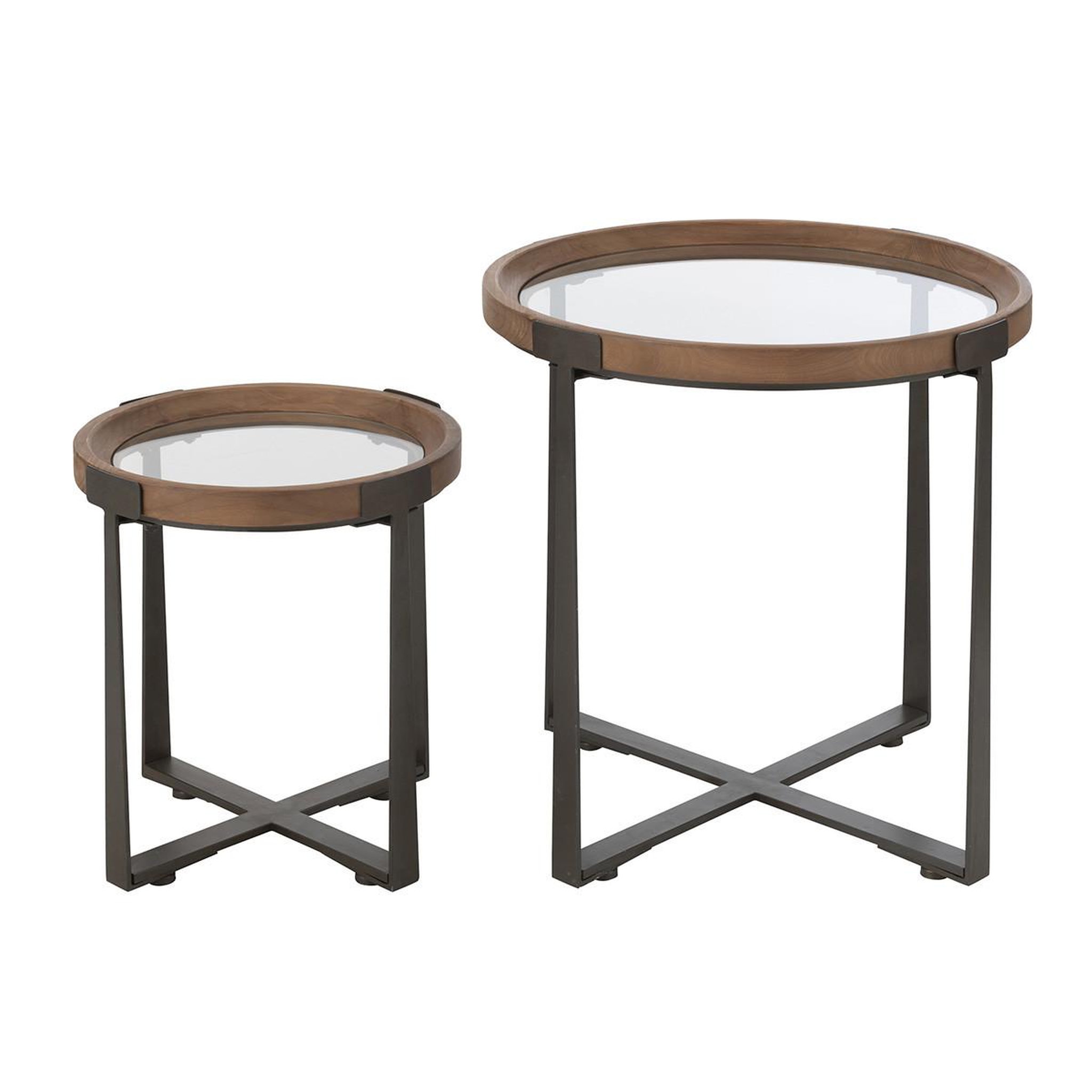 Voir la diapositive 2 : J-LINE Lot de 2 tables d'appoint en verre  luki  60cm naturel