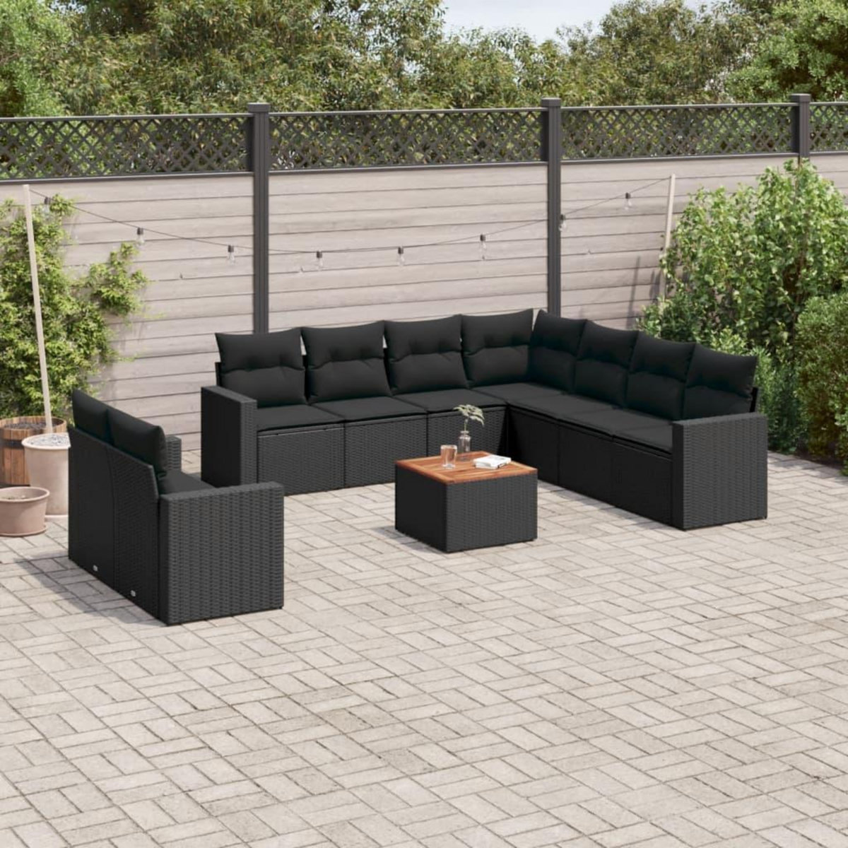 VIDAXL Salon de jardin 10 pcs avec coussins noir resine tressee