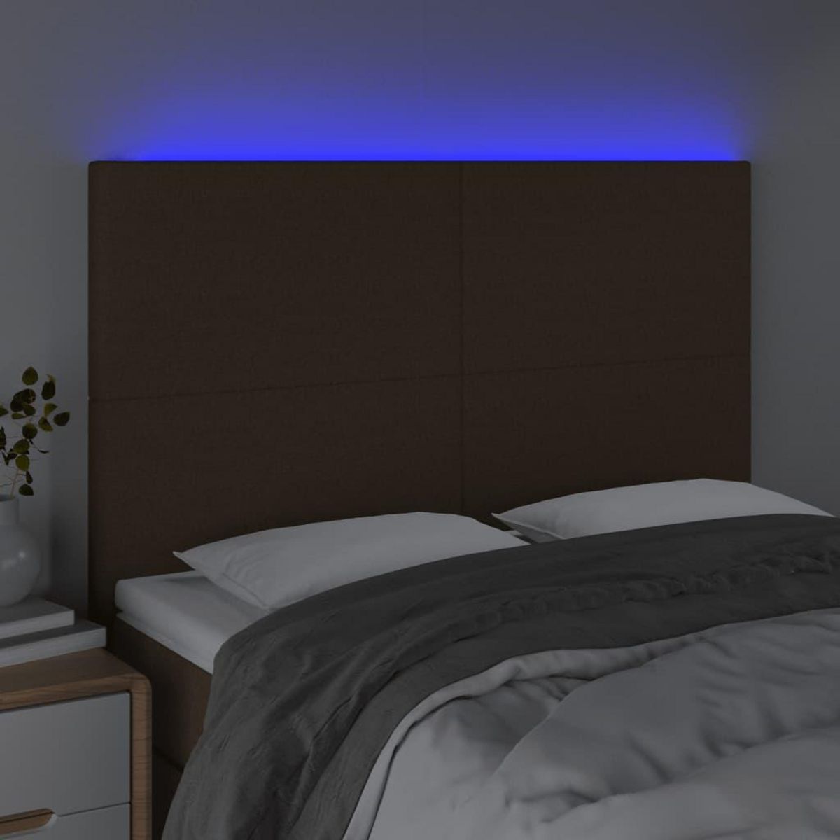 VIDAXL Tete de lit a LED Marron fonce 144x5x118/128 cm Tissu
