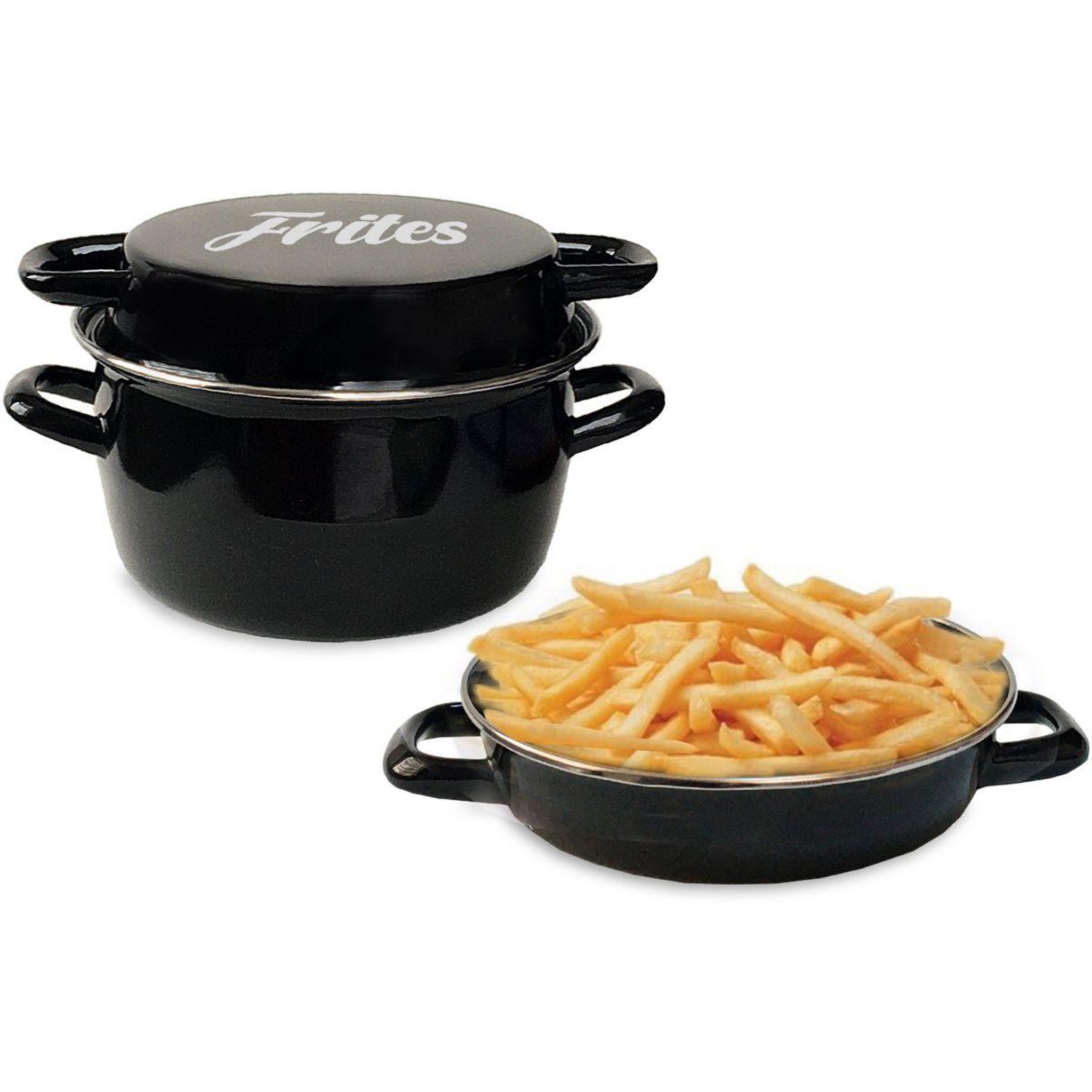 BAUMALU Friteuse email noire avec couvercle