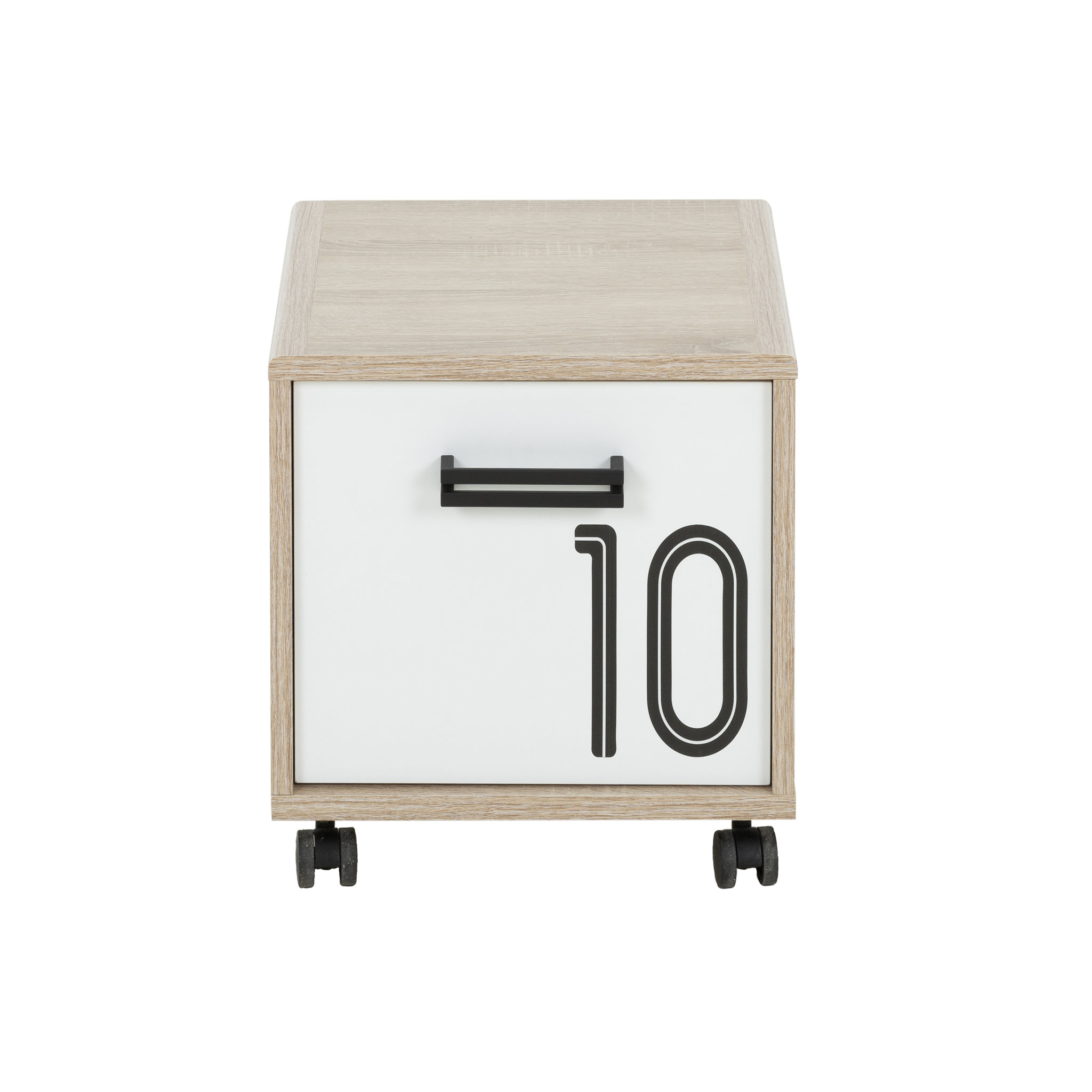 Voir la diapositive 2 : Chevet enfant 1 tiroir sur roulettes L40xH35xP35cm ALLAN