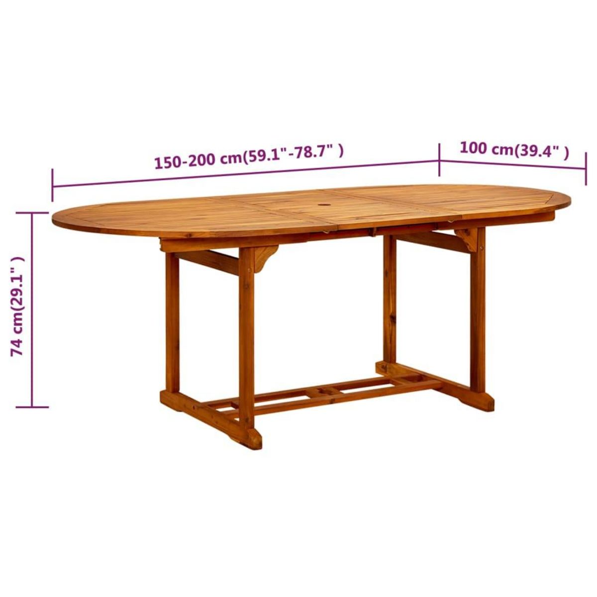 VIDAXL Table de jardin 200x100x75 cm Bois d'acacia massif