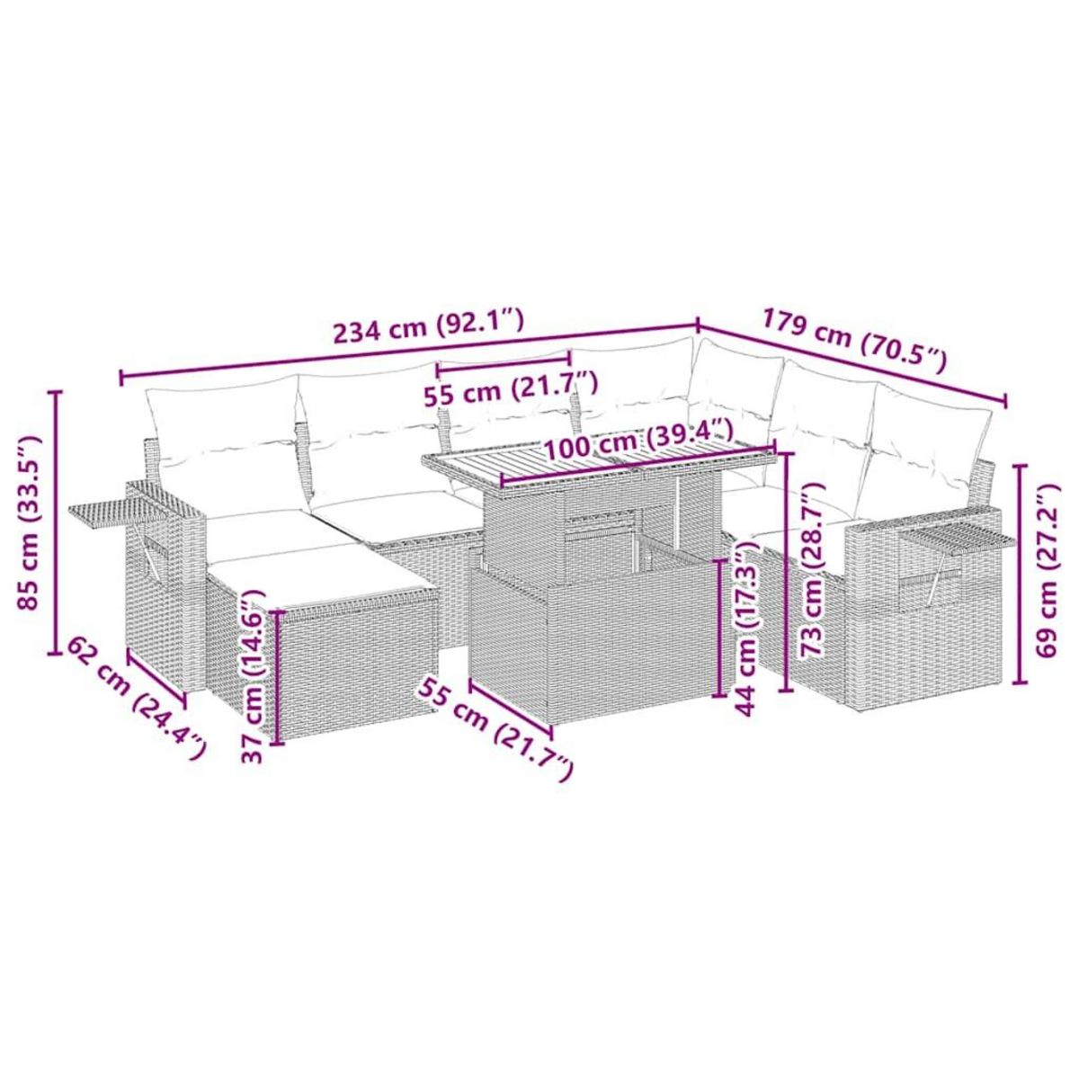 VIDAXL Salon de jardin avec coussins 8 pcs beige resine tressee