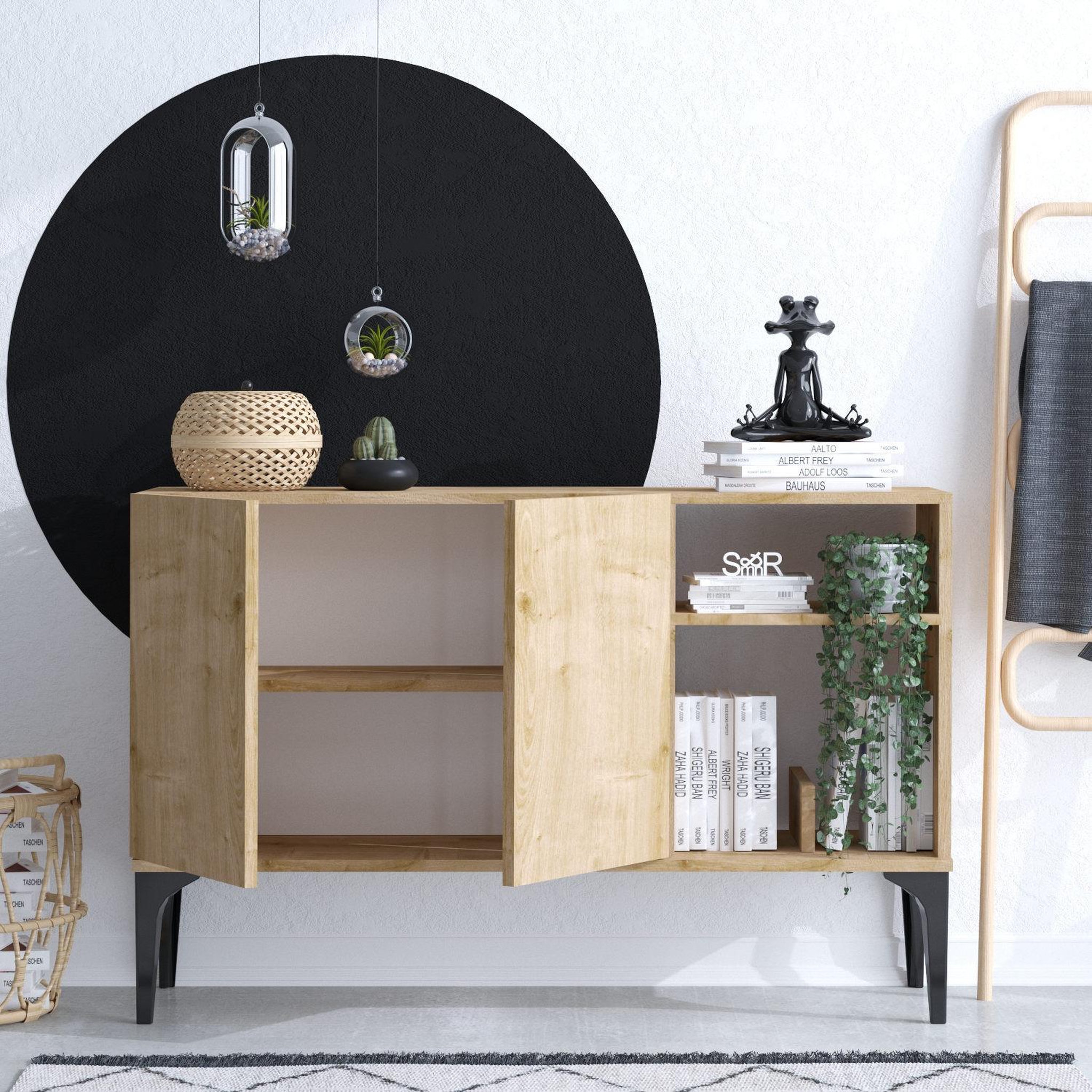 Voir la diapositive 4 : Habitat et Jardin Buffet en bois  oscar  - 120 x 40 x 80 cm - chêne saphir noir