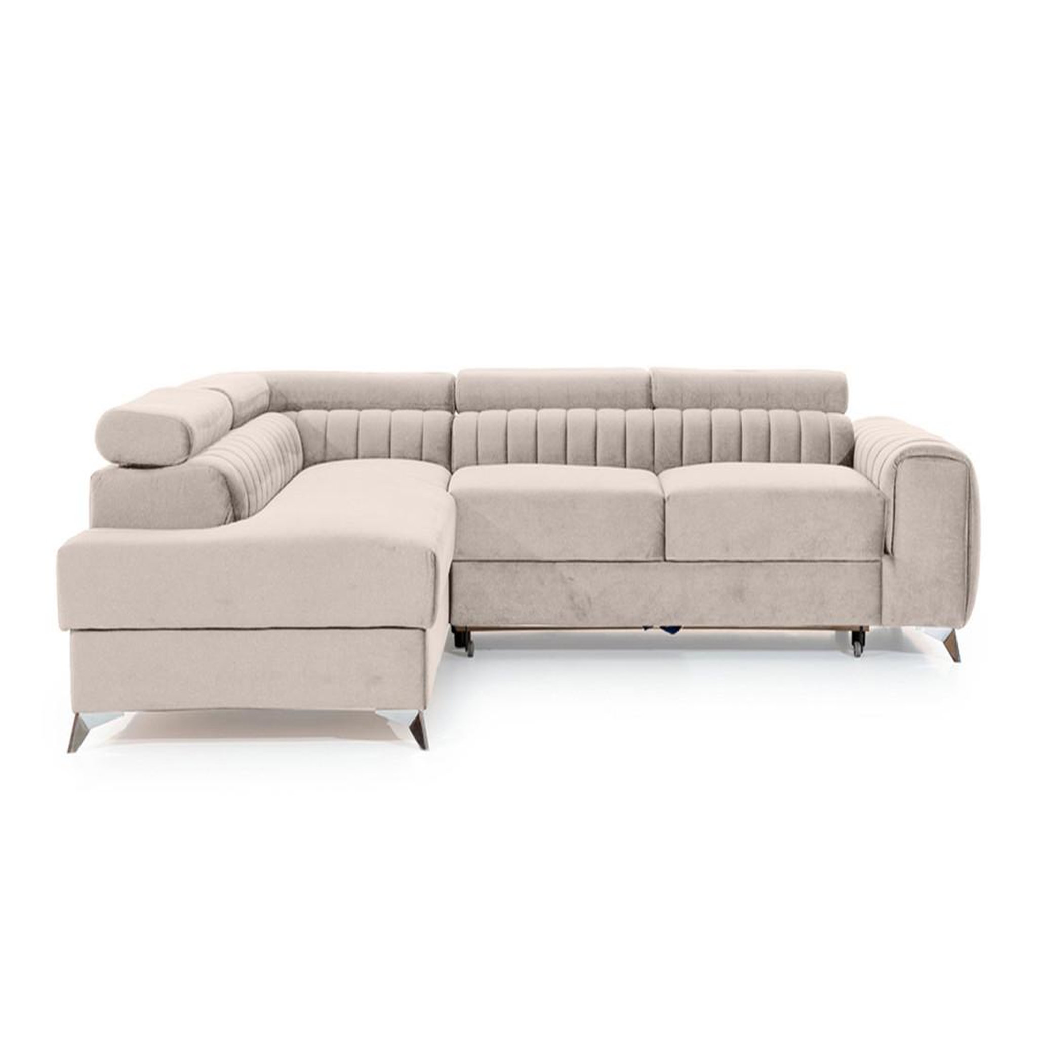 BEST MOBILIER Talisay - canapé d'angle gauche - 5 places - convertible avec coffre - en velours. Coloris disponibles : Gris, Beige, Vert, Bleu