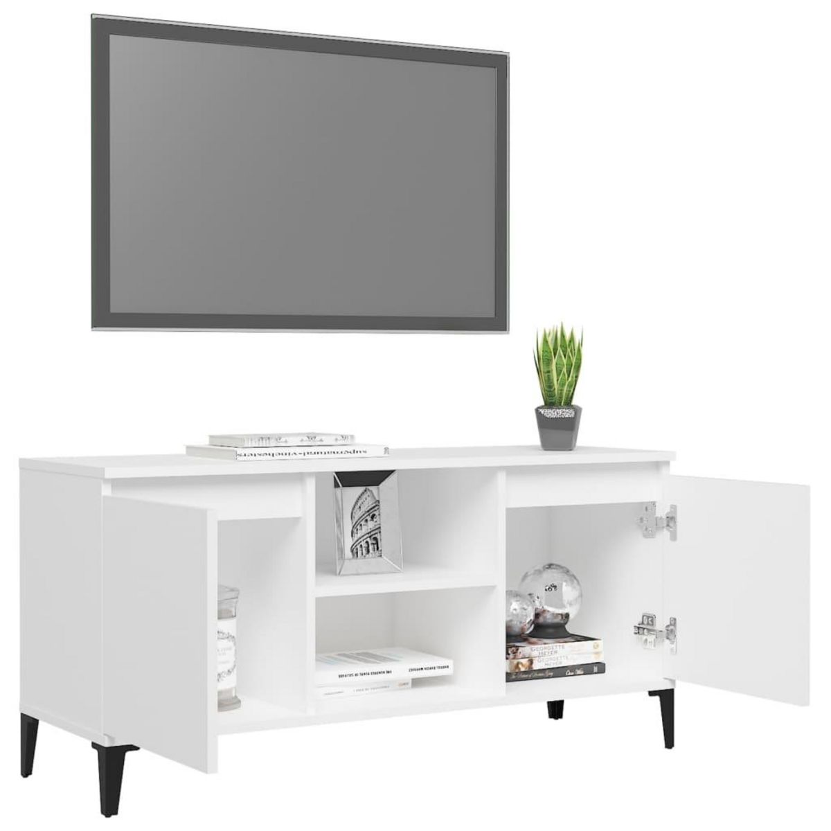 VIDAXL Meuble TV avec pieds en metal Blanc 103,5x35x50 cm