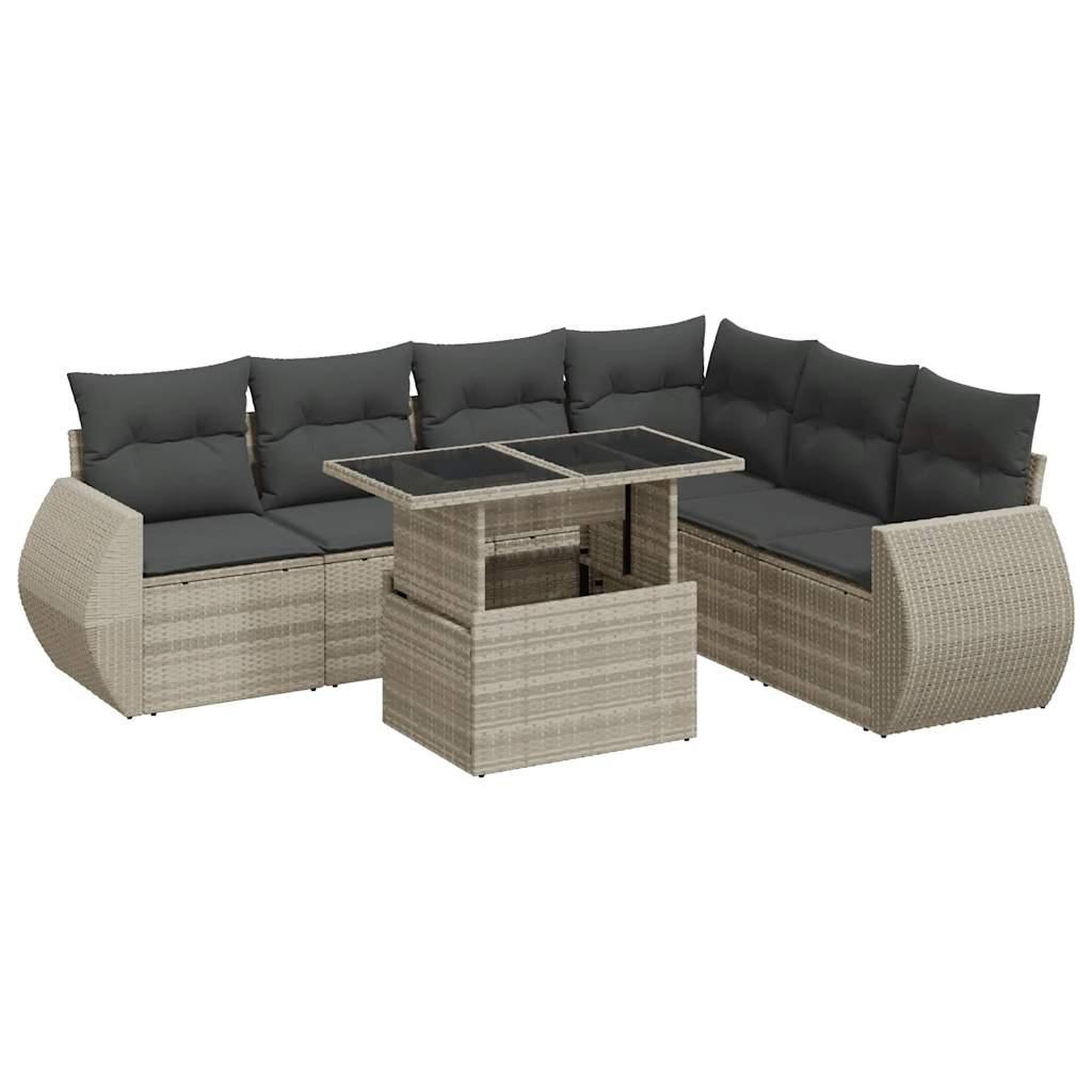 Voir la diapositive 2 : VIDAXL Salon de jardin avec coussins 7 pcs gris clair resine tressee