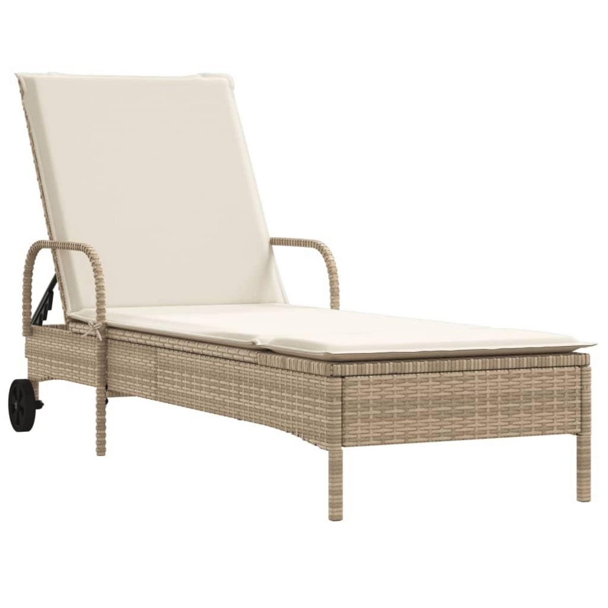 VIDAXL Chaise longue avec roues et coussin beige resine tressee