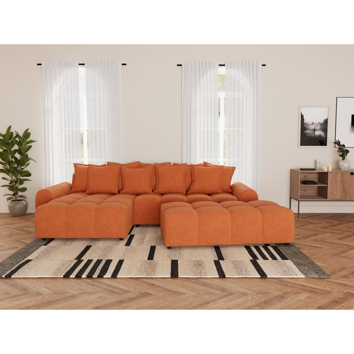 LISA DESIGN Adelaide - pouf en tissu texturé