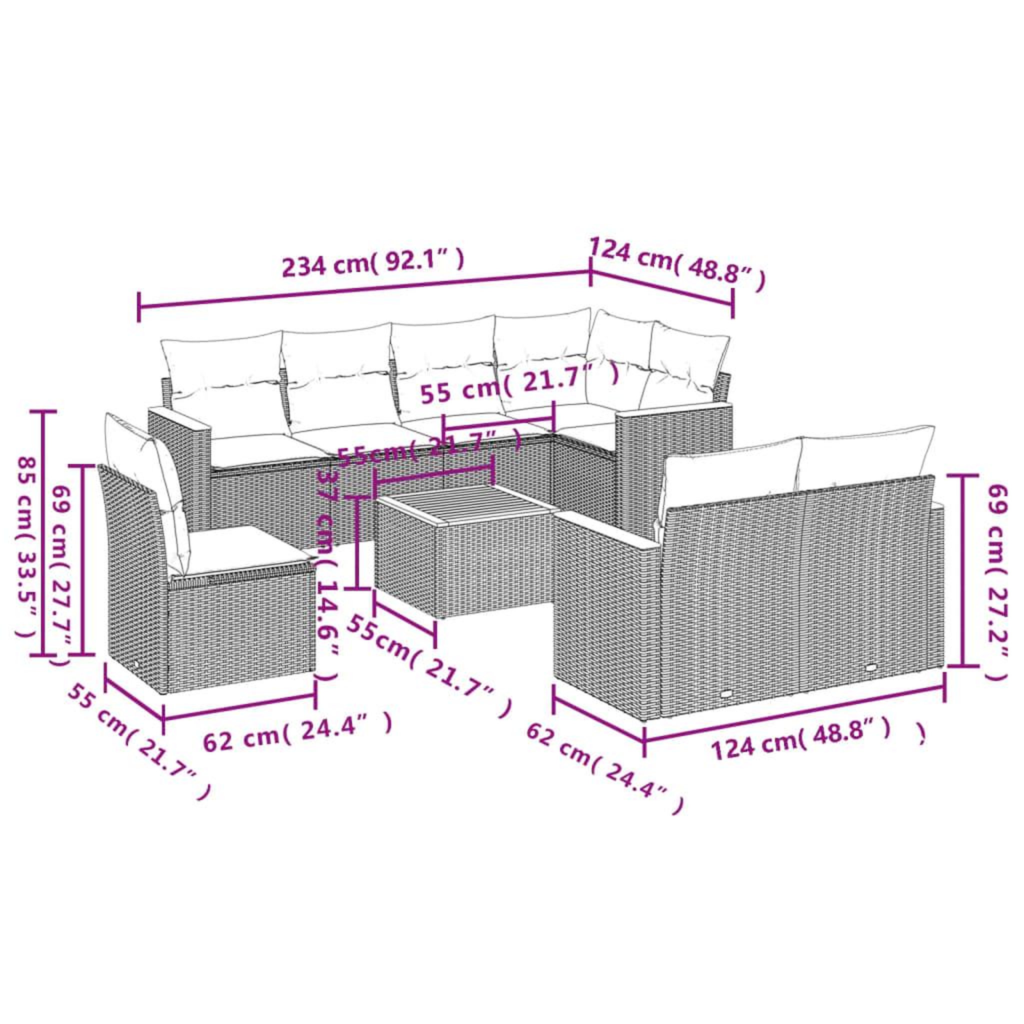 Voir la diapositive 6 : VIDAXL Salon de jardin avec coussins 9pcs melange beige resine tressee