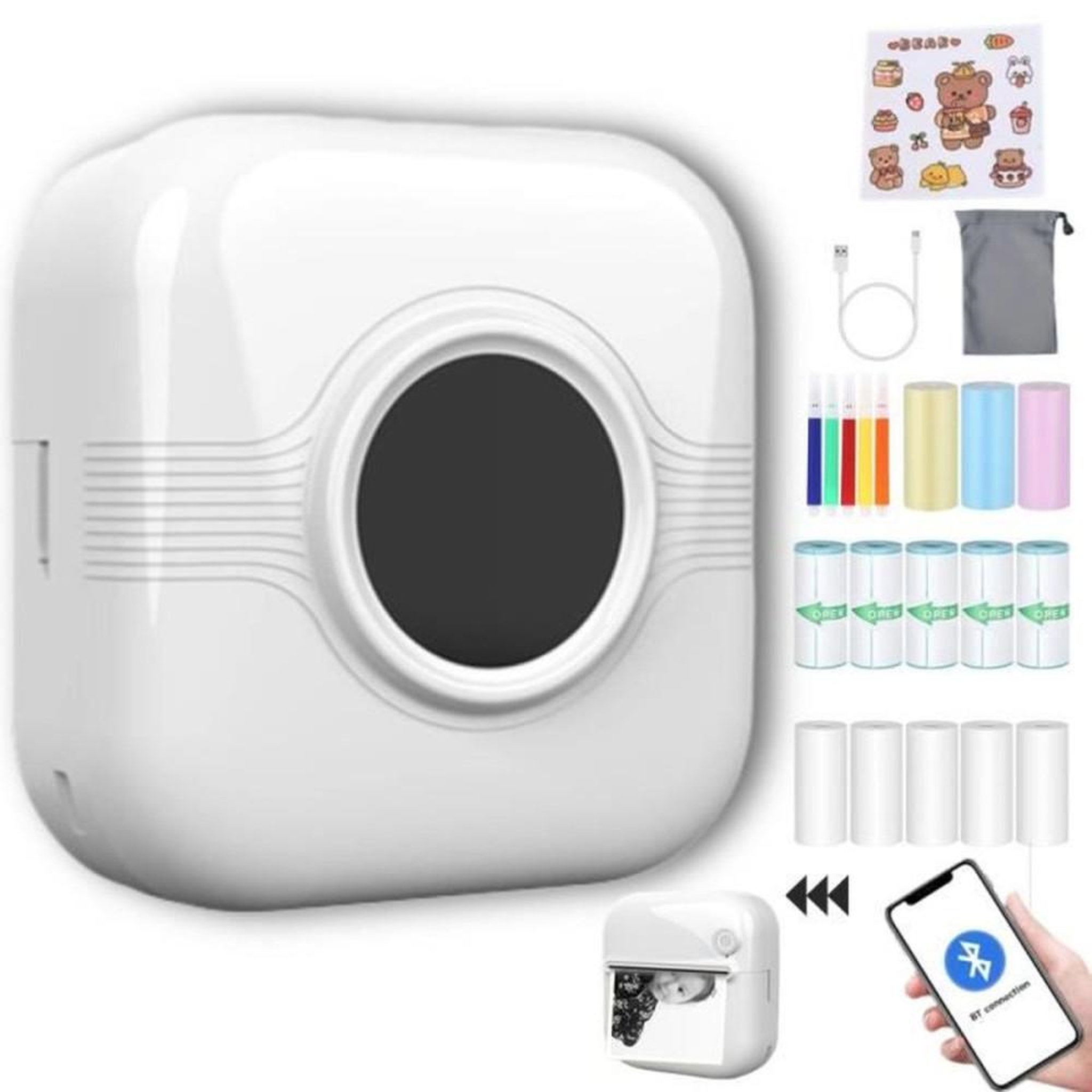 Imprimante photo portable STILLCool A33 sans encre thermique 200 dpi, Bluetooth USB, batterie 1200 mAh rose
