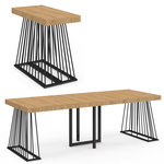 ID MARKET Table console extensible YUNA 10 personnes 235 cm plateau bois et pied filaire en métal noir