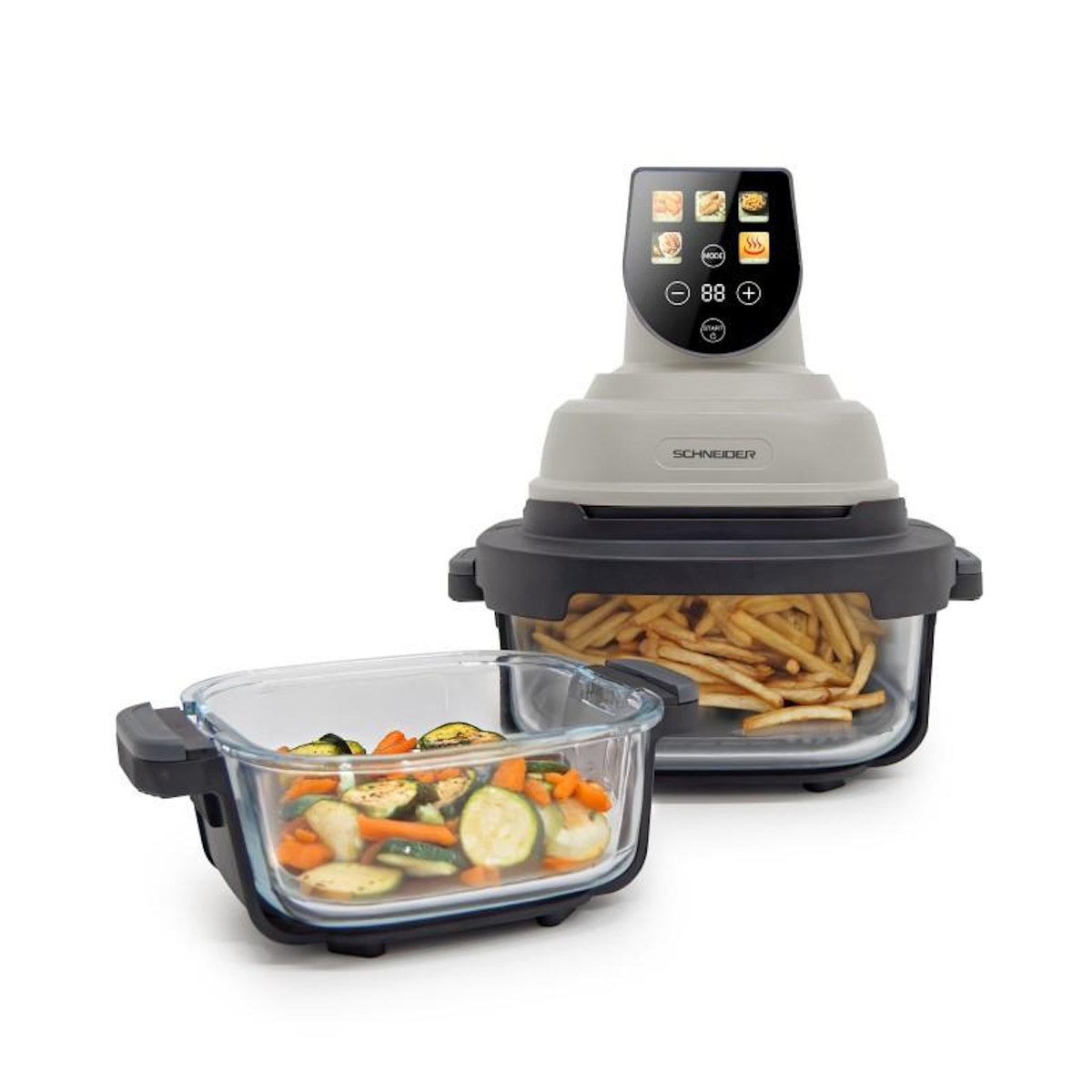 SCHNEIDER Schneider - Crispi - Or - Beige - Friteuse à Air Panoramique - 1500w - 2 Bacs Verre