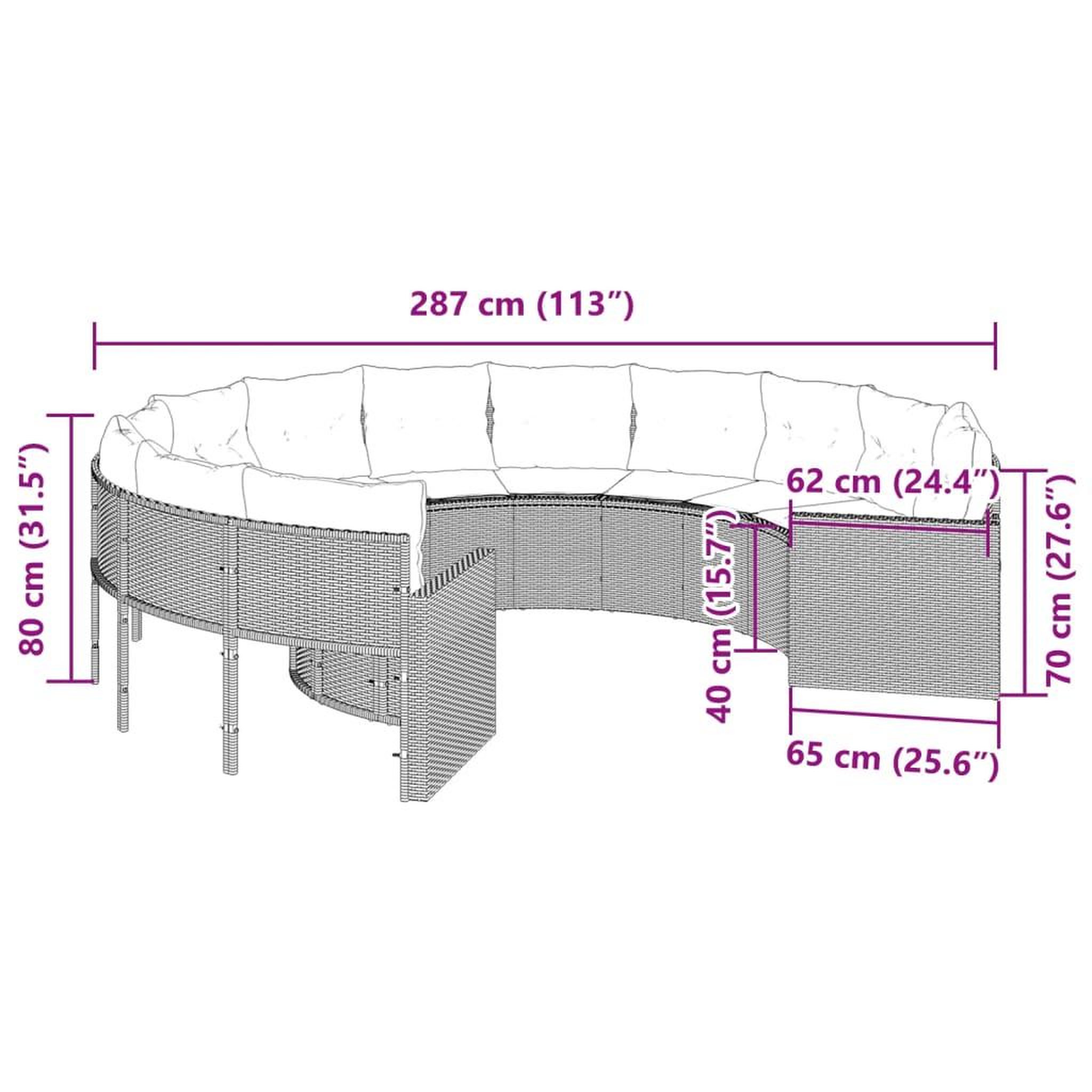 Voir la diapositive 6 : VIDAXL Canape de jardin avec coussins rond beige resine tressee