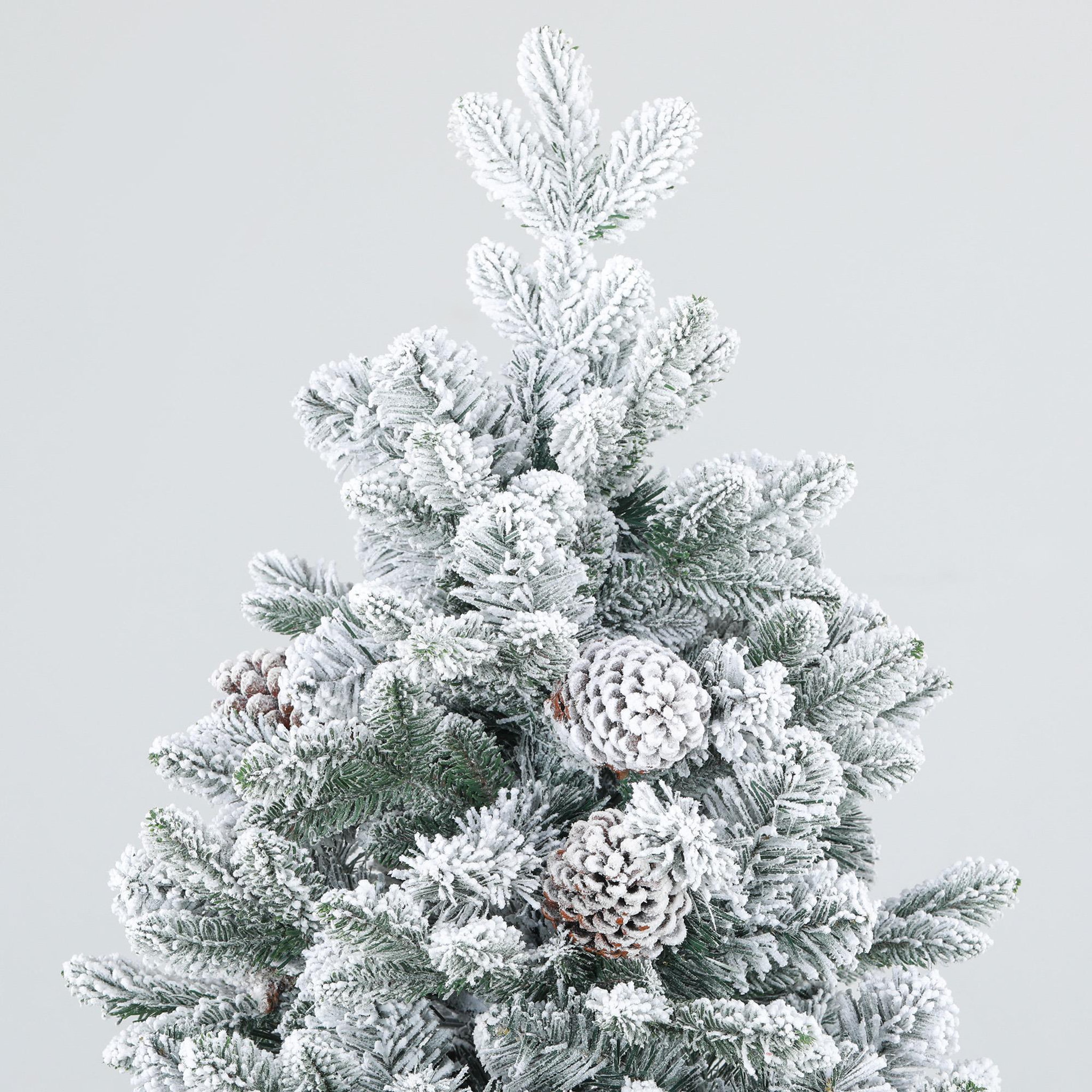 Voir la diapositive 4 : HOMCOM Sapin de Noël artificiel H.180 cm 1489 branches enneigées 33 pommes de pin métal PVC PE vert blanc