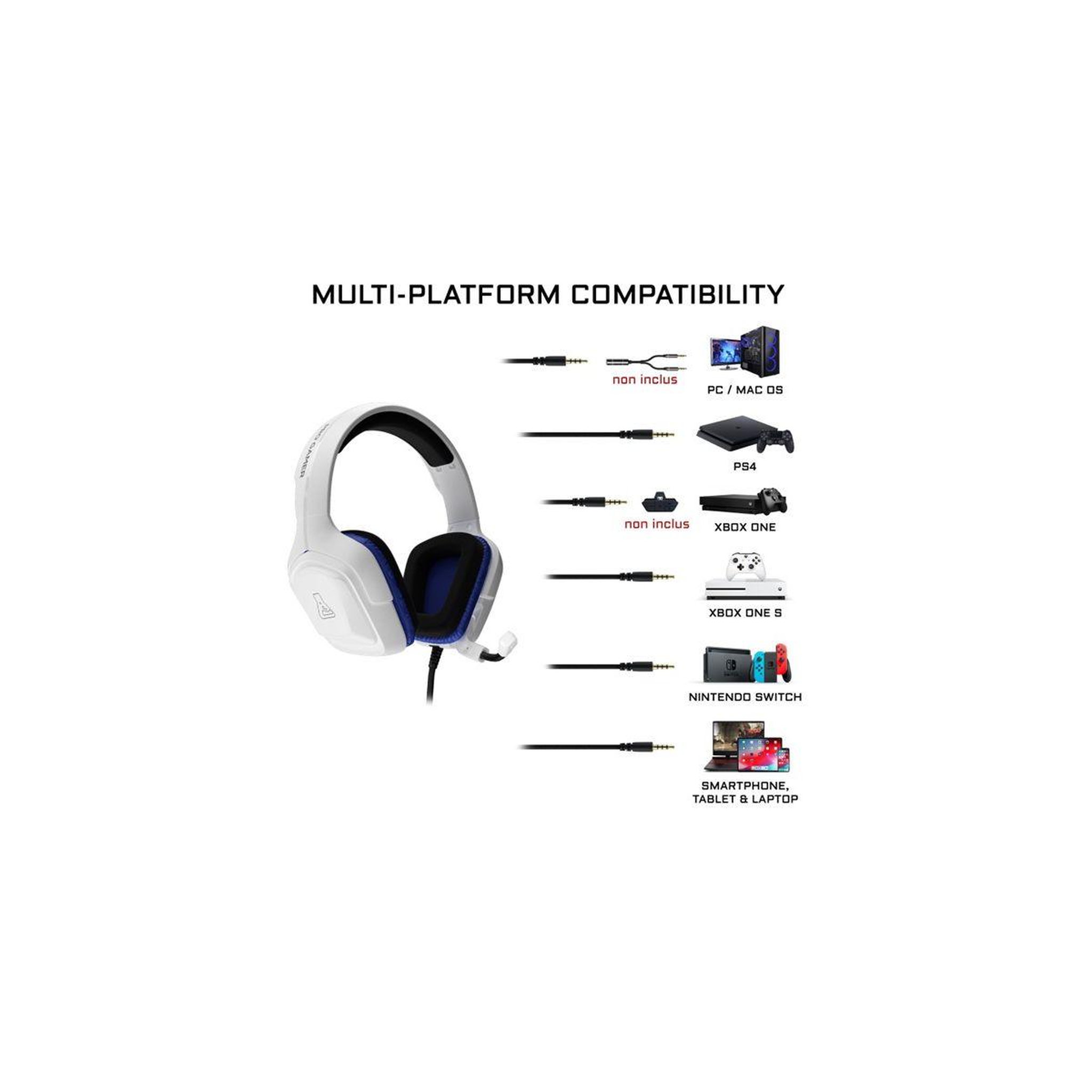 Voir la diapositive 4 : THE G-LAB Casque gamer KORP-COBALT Blanc