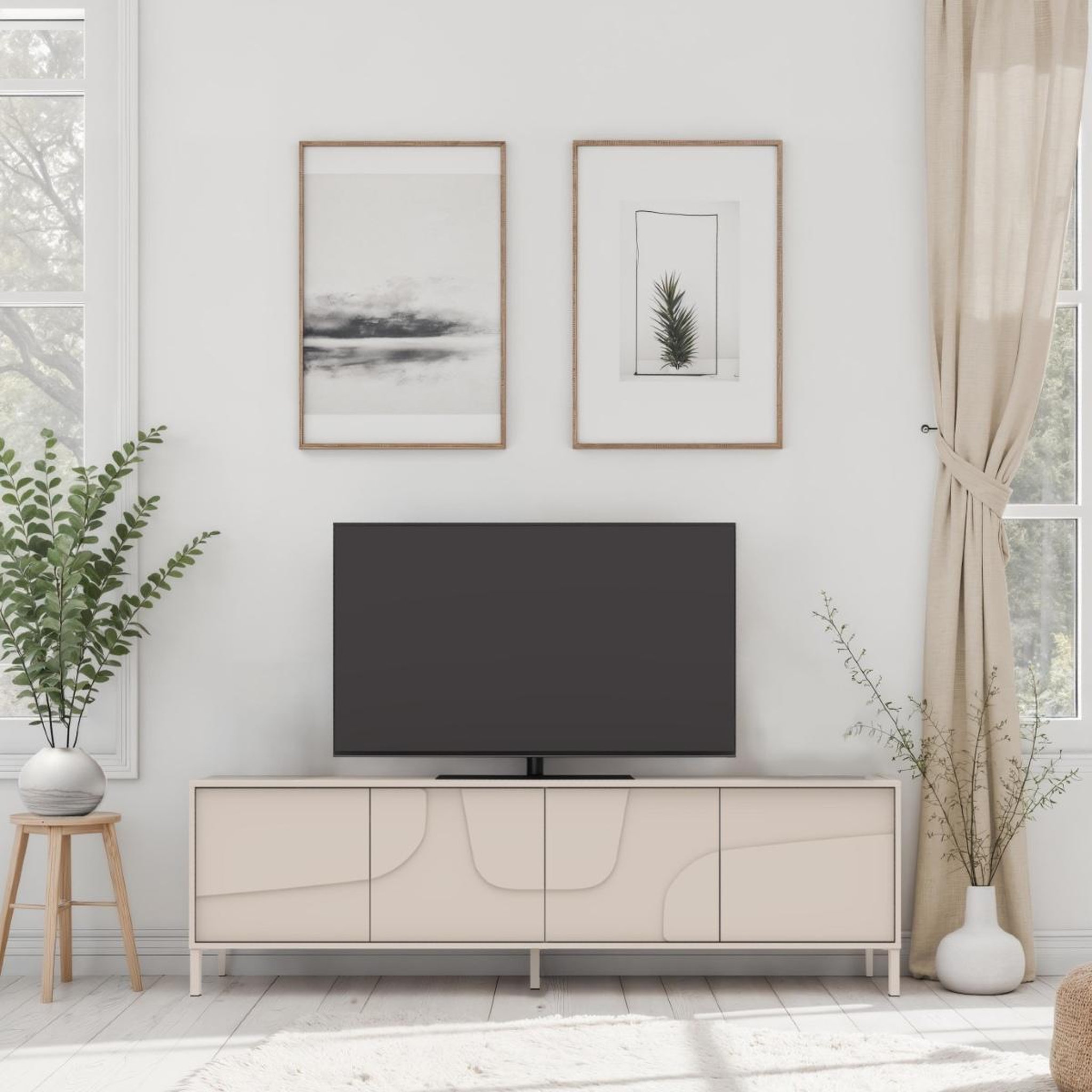 Voir la diapositive 2 : JLC KREATION Meuble tv moderne beige 4 portes 205cm eros
