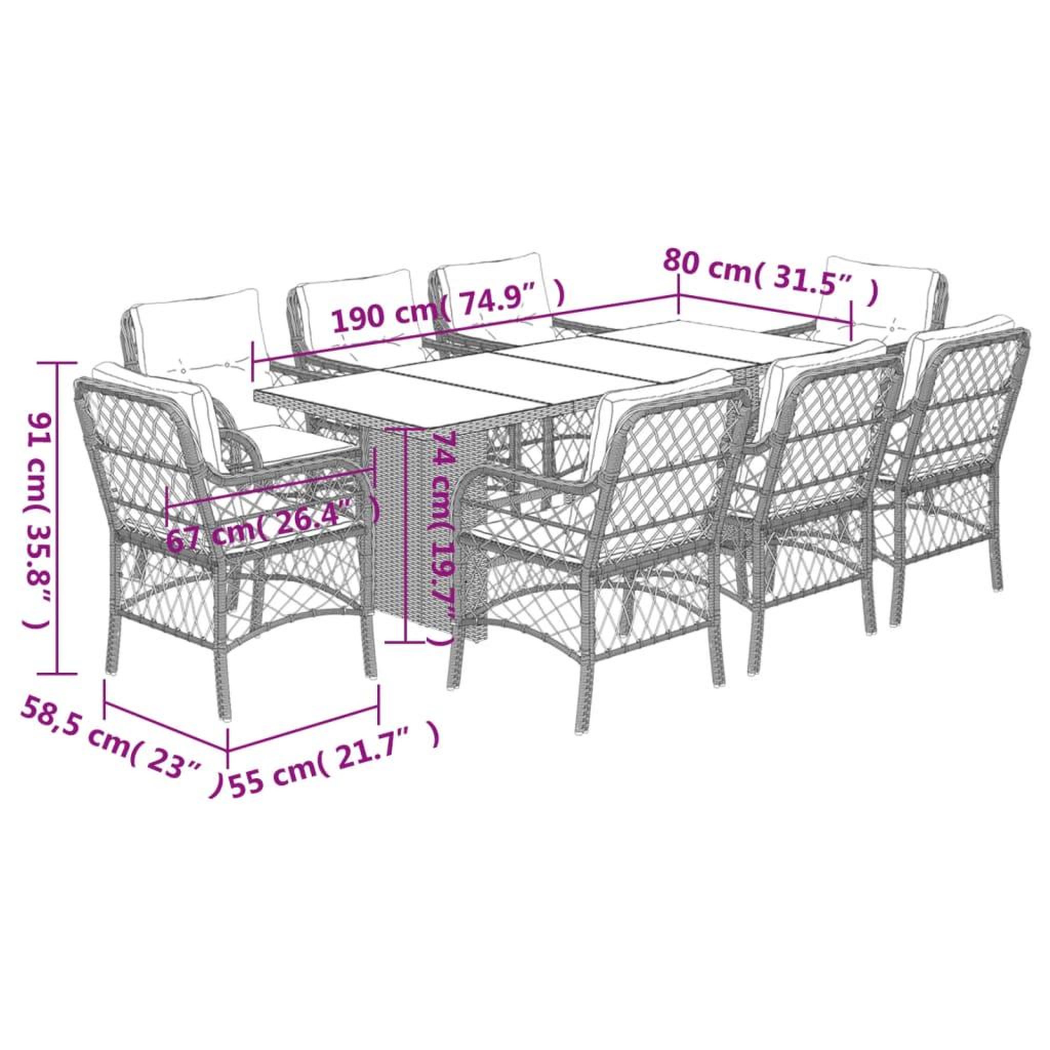 Voir la diapositive 6 : VIDAXL Ensemble a manger de jardin et coussins 9 pcs gris clair rotin