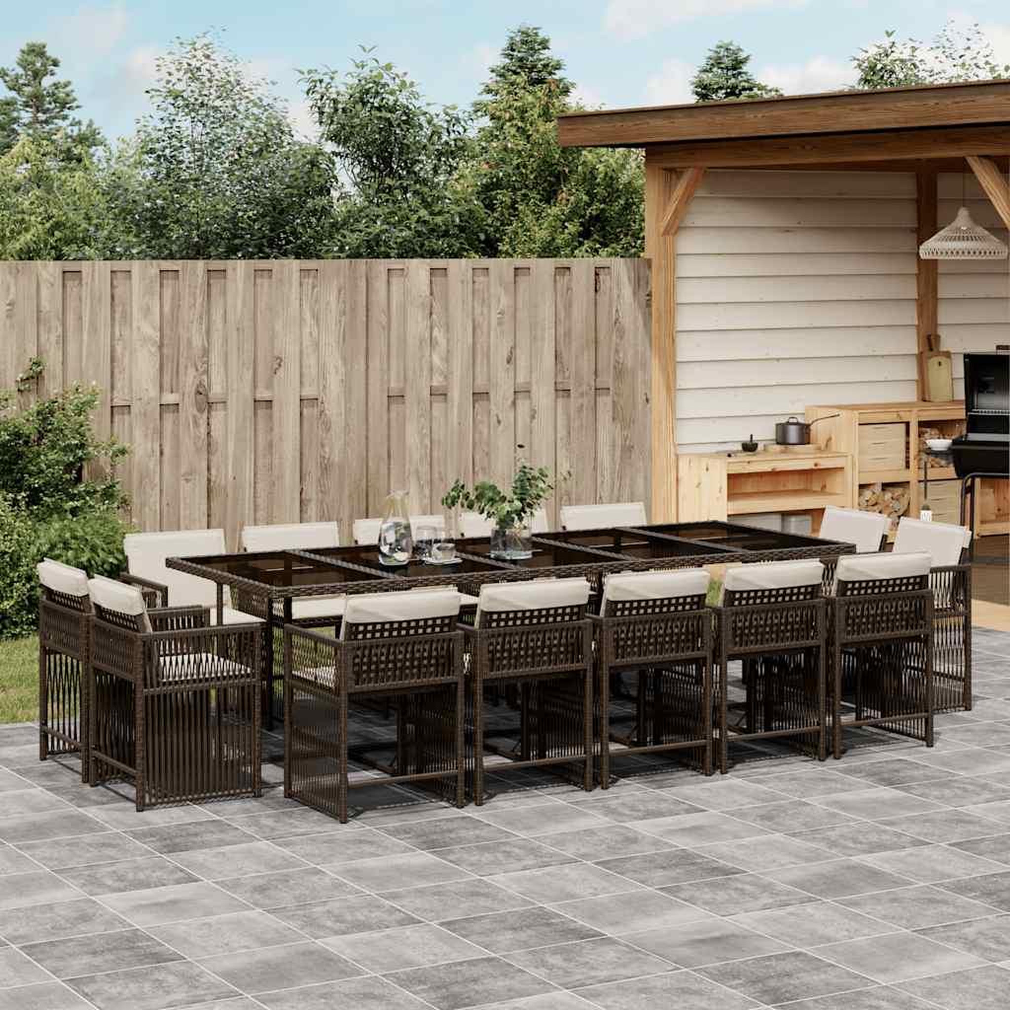 VIDAXL Ensemble a manger de jardin avec coussins 15 pcs marron rotin