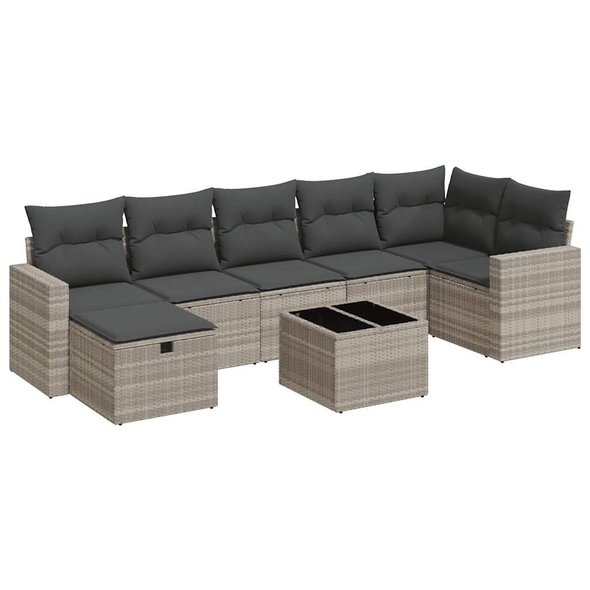 Voir la diapositive 2 : VIDAXL Salon de jardin 8 pcs avec coussins gris clair resine tressee
