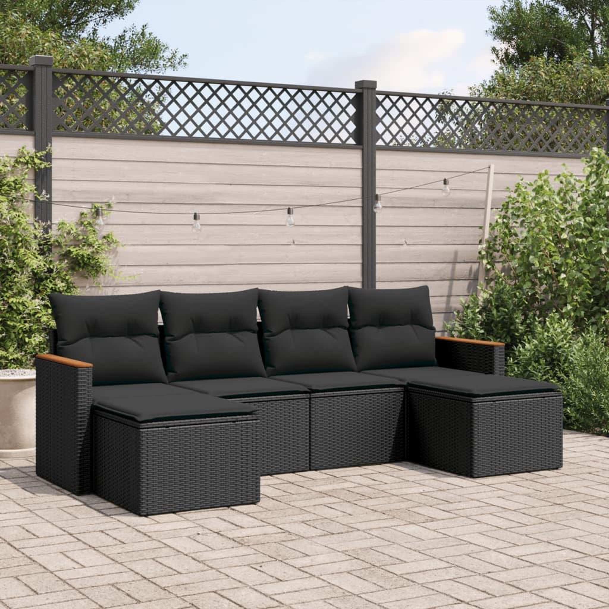 VIDAXL Salon de jardin 6 pcs avec coussins noir resine tressee