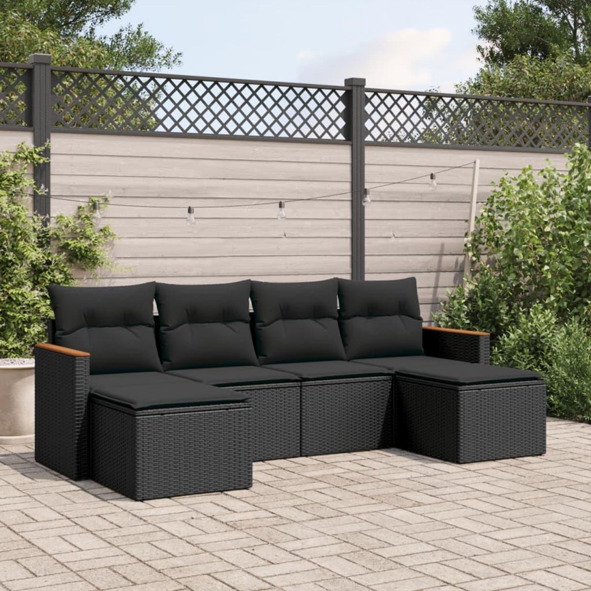 VIDAXL Salon de jardin 6 pcs avec coussins noir resine tressee