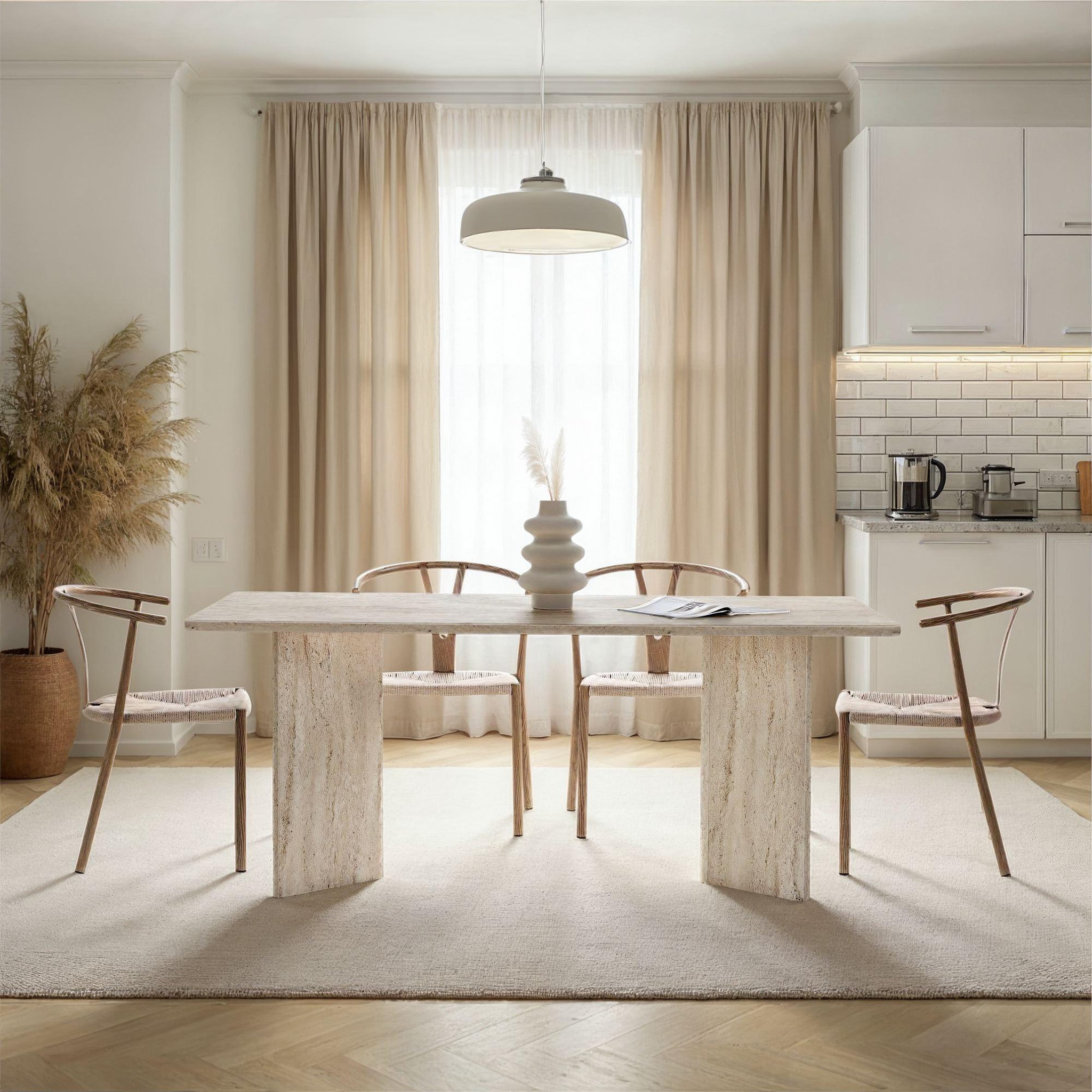 Voir la diapositive 3 : Habitat et Jardin Table à manger en bois  linza  180 x 90 x 75 cm - travertin