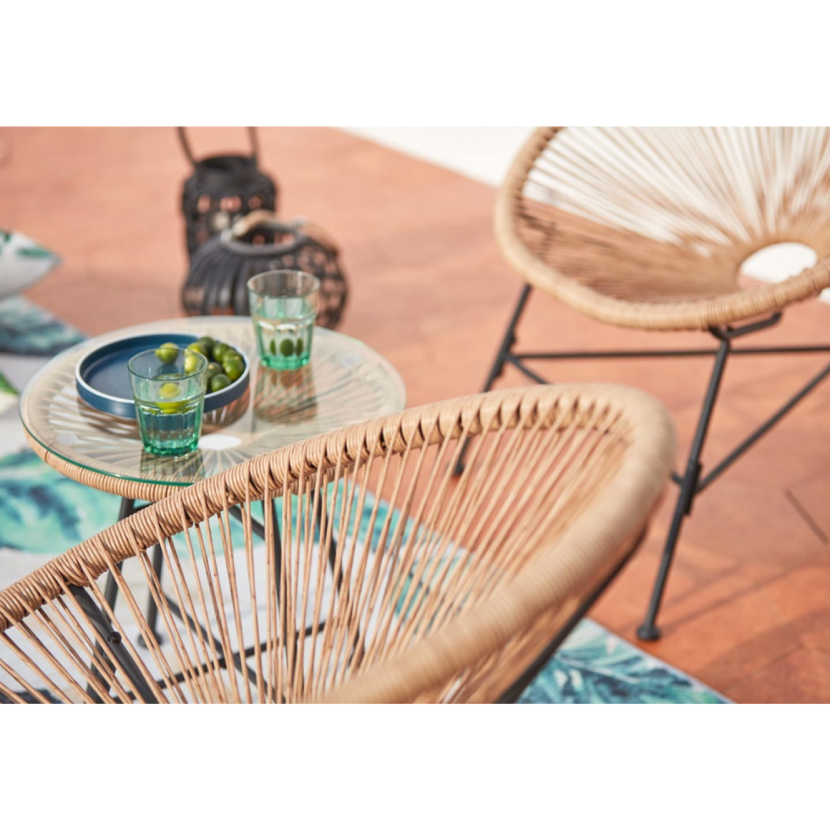 CONCEPT USINE Salon de jardin 2 fauteuils ronds et table basse naturel ACAPULCO