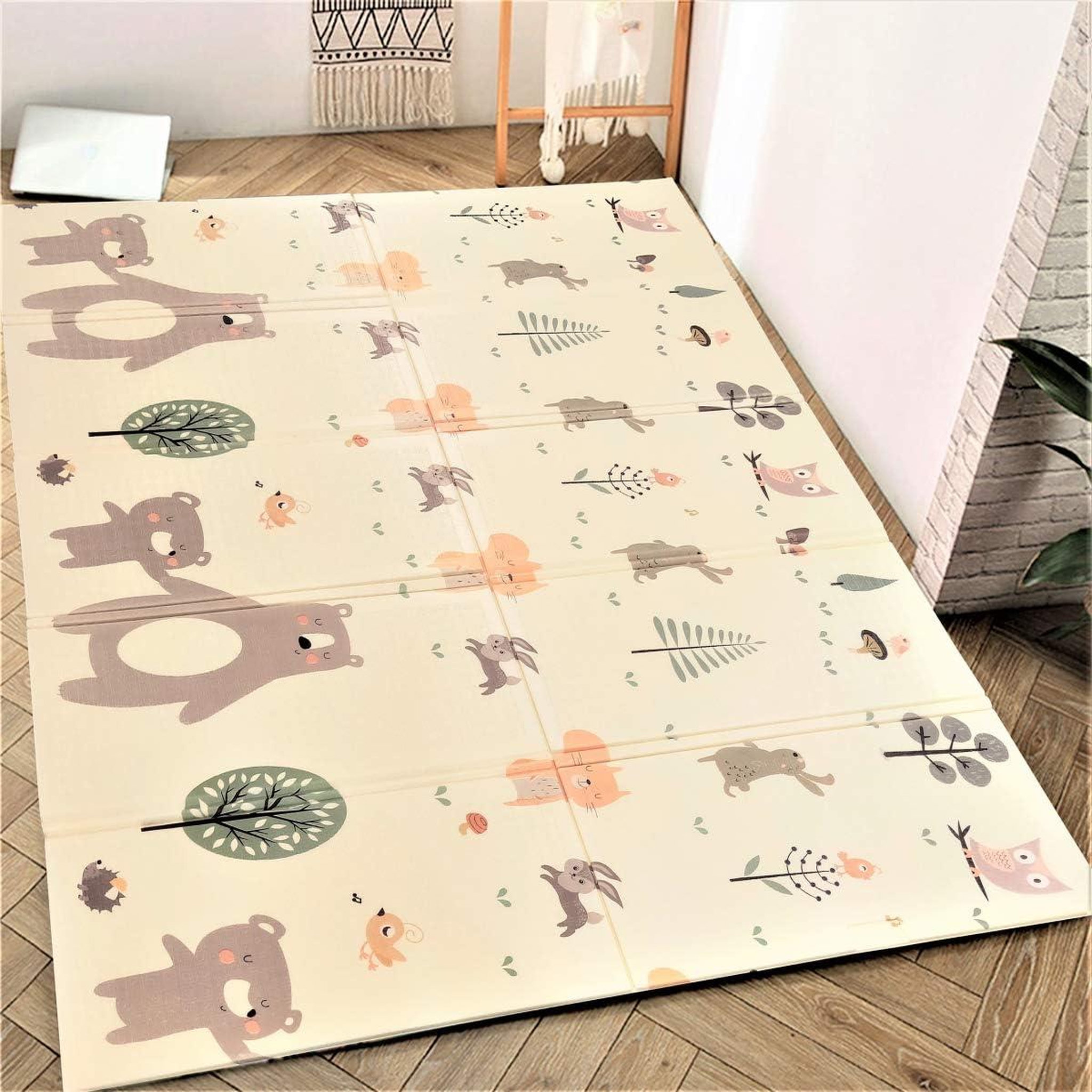 Voir la diapositive 2 : MAMABRUM Tapis D'éveil Bébé en Mousse 200*180, Pliable, Imperméable, Flexible, Antidérapant, Reversible