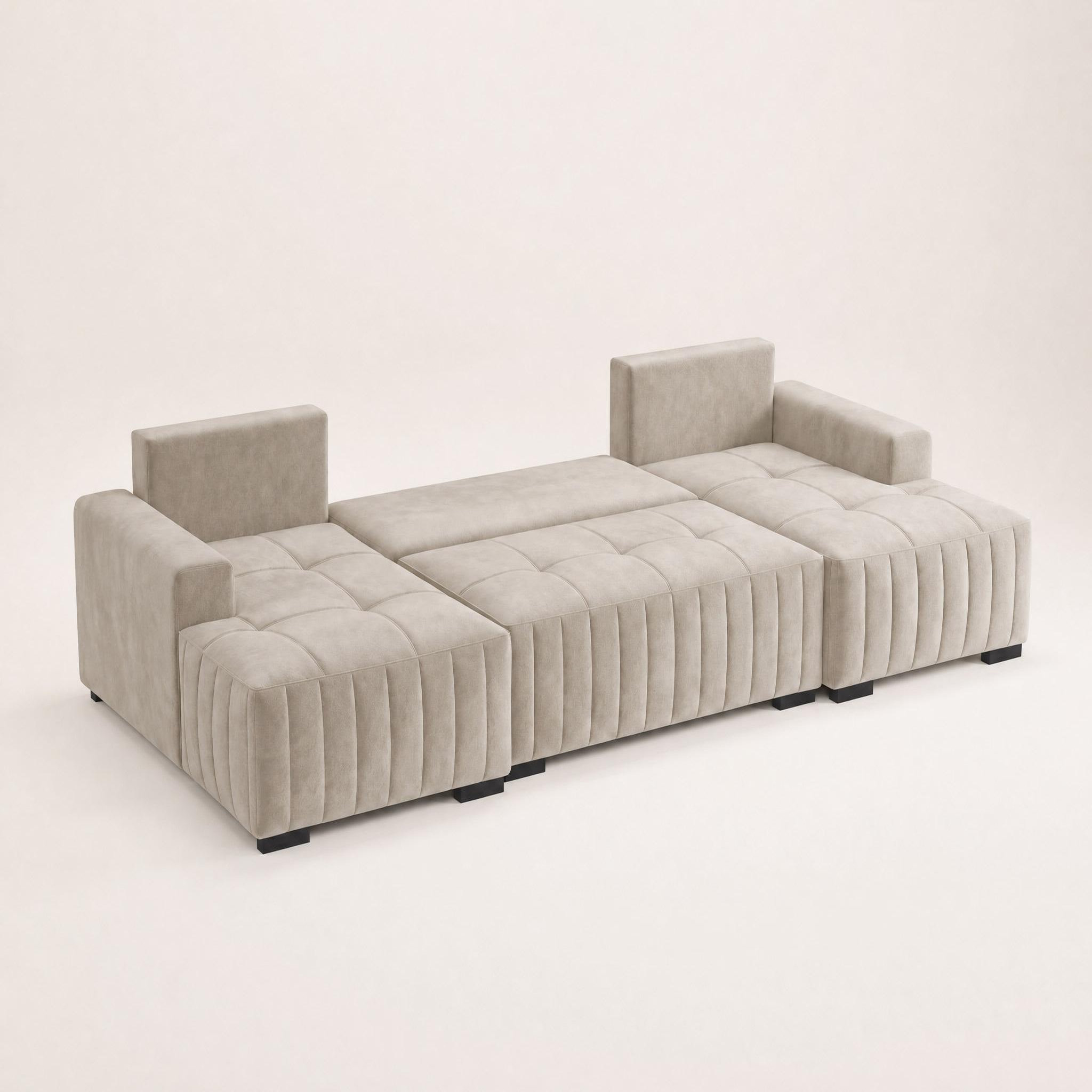 Voir la diapositive 4 : BEST MOBILIER Lazare - canapé panoramique en u 7 places convertible avec coffre en velours