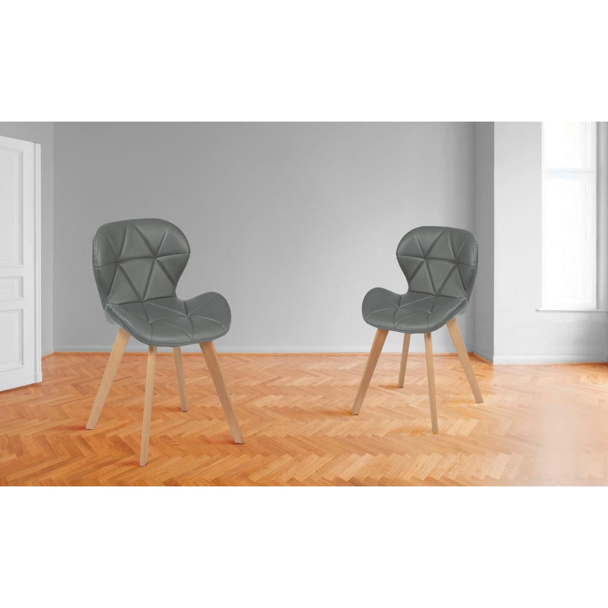 Lot de 2 chaises assise PU pieds bois massif NICKY