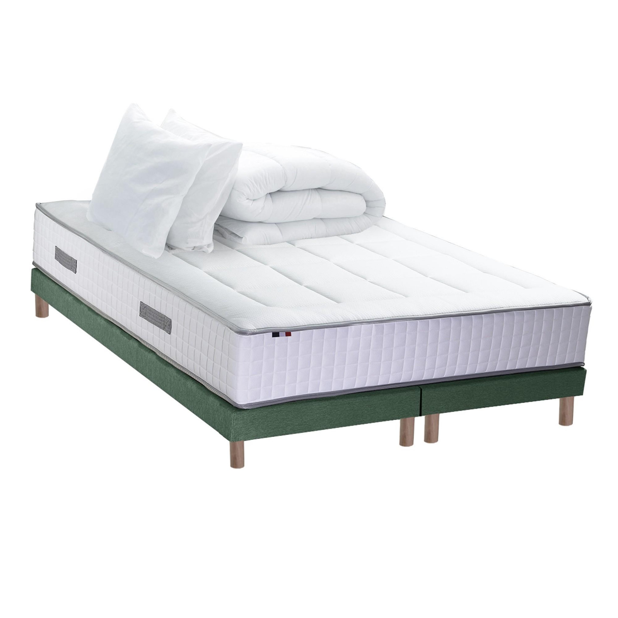 Voir la diapositive 2 : IDLITERIE Ensemble matelas Ressort 7 zones + sommier + oreiller + couette - FABRICATION FRANCAISE