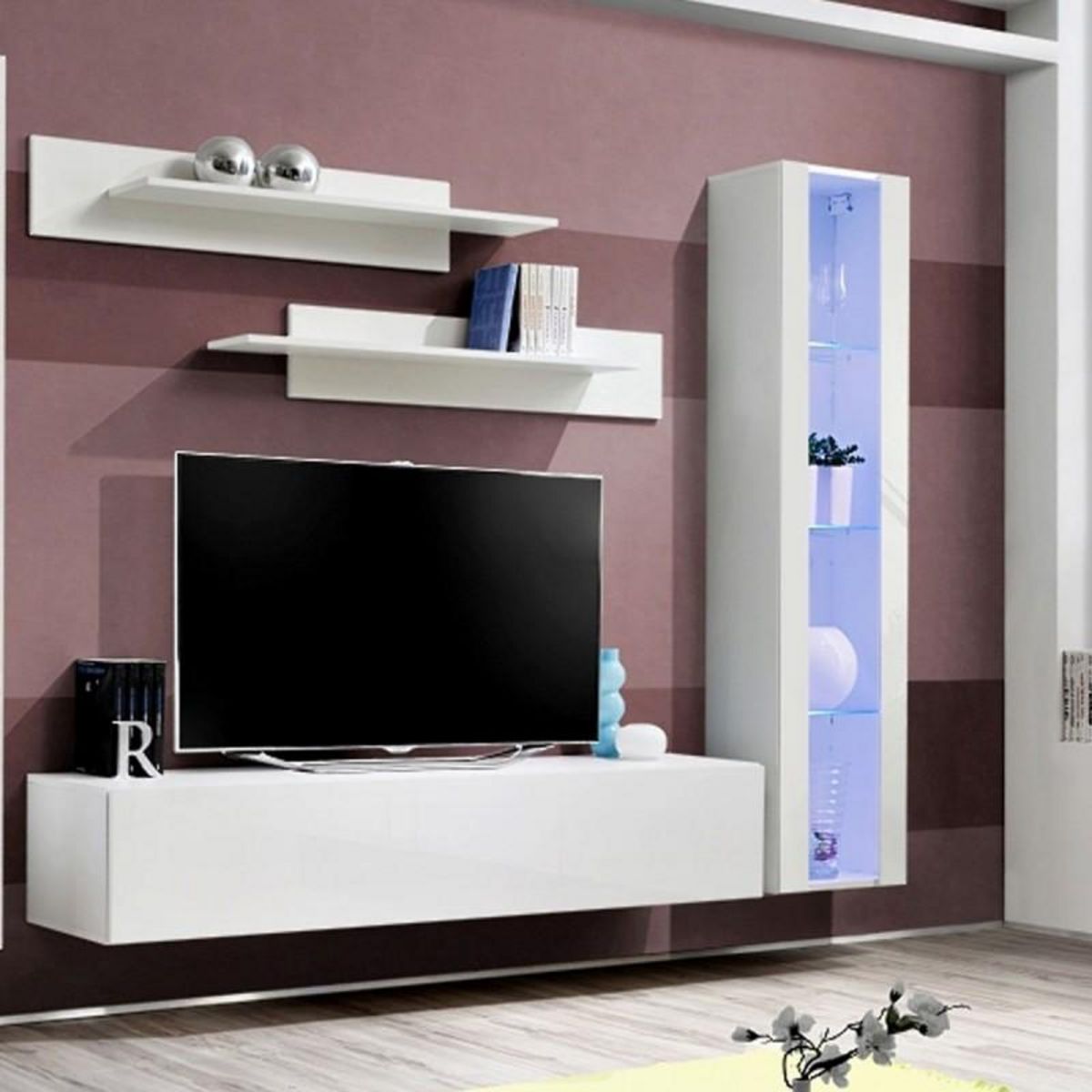 Paris Prix Meuble TV Mural Design  Fly II  260cm Blanc