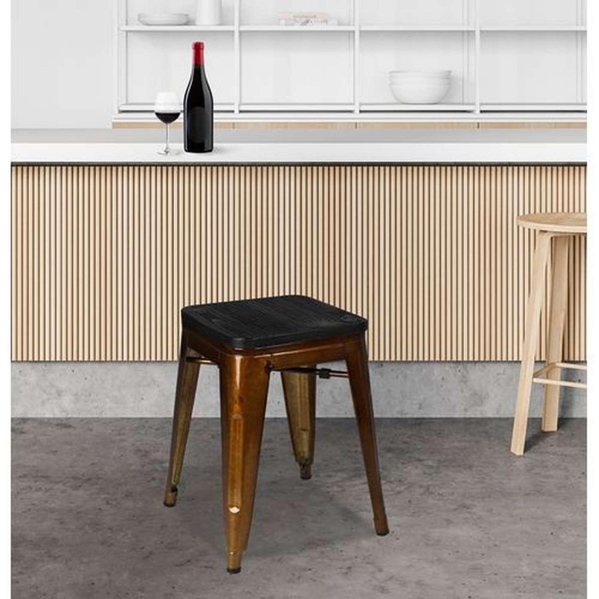 DIVERS Lot de 4 tabourets vintage Liv H46 cm - Métal doré