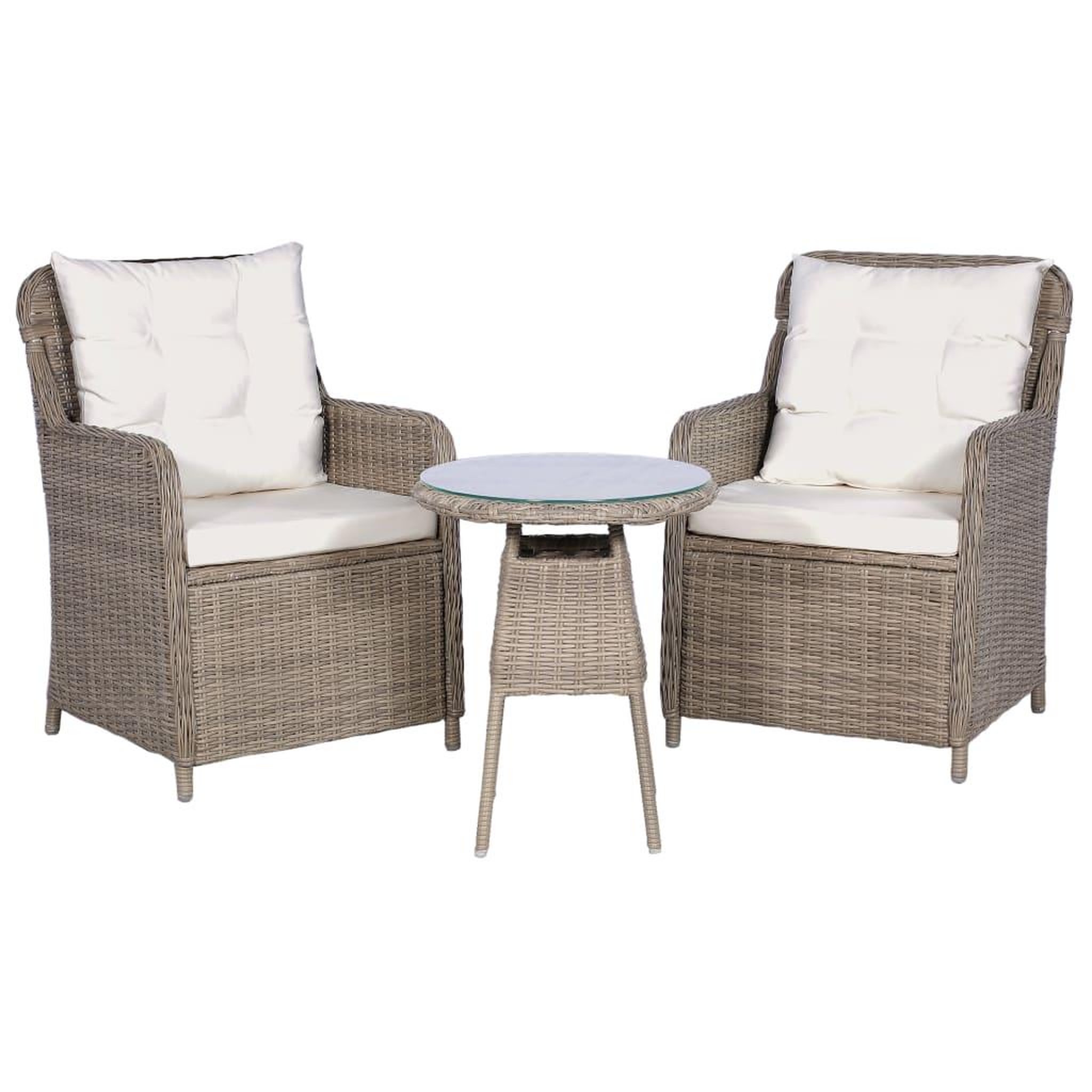 Voir la diapositive 1 : VIDAXL Ensemble bistro 3 pcs coussins oreillers Resine tressee Marron