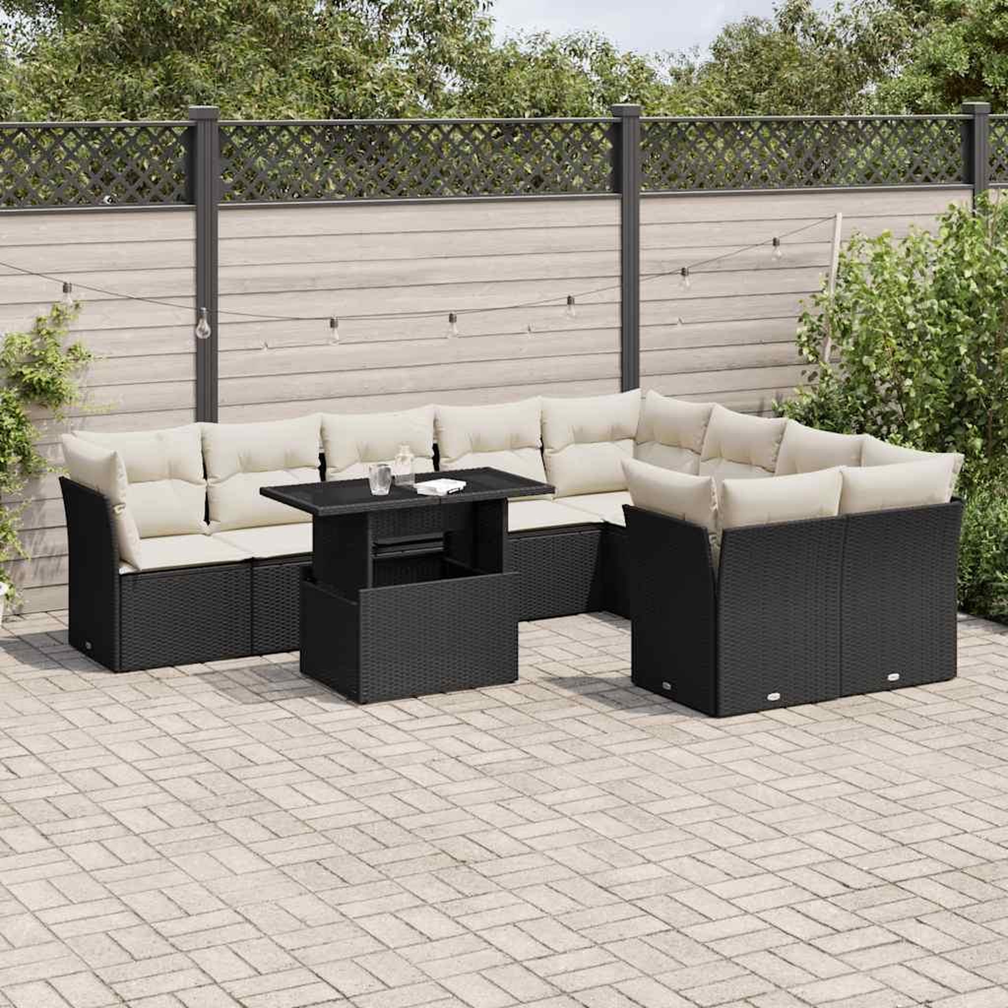 VIDAXL Salon de jardin 10 pcs avec coussins noir resine tressee