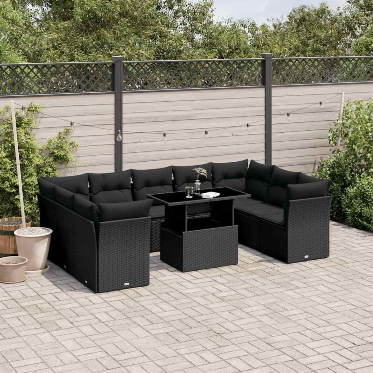 VIDAXL Salon de jardin 10 pcs avec coussins noir resine tressee