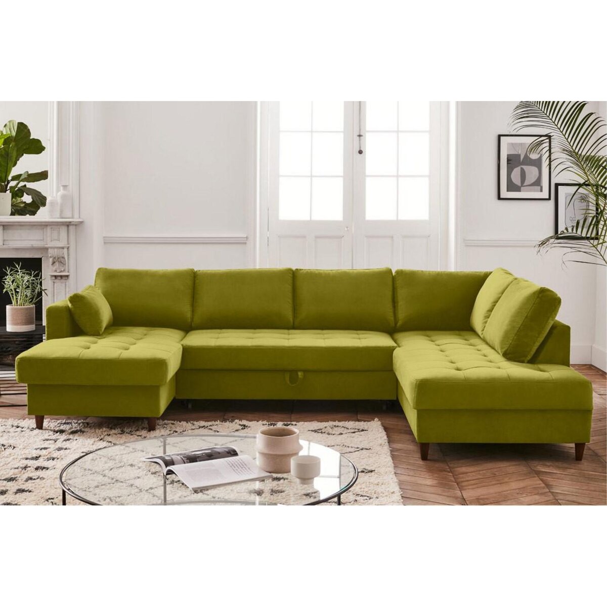 LISA DESIGN Anna - canapé panoramique d'angle droit - 7 places - convertible avec coffre - en velours