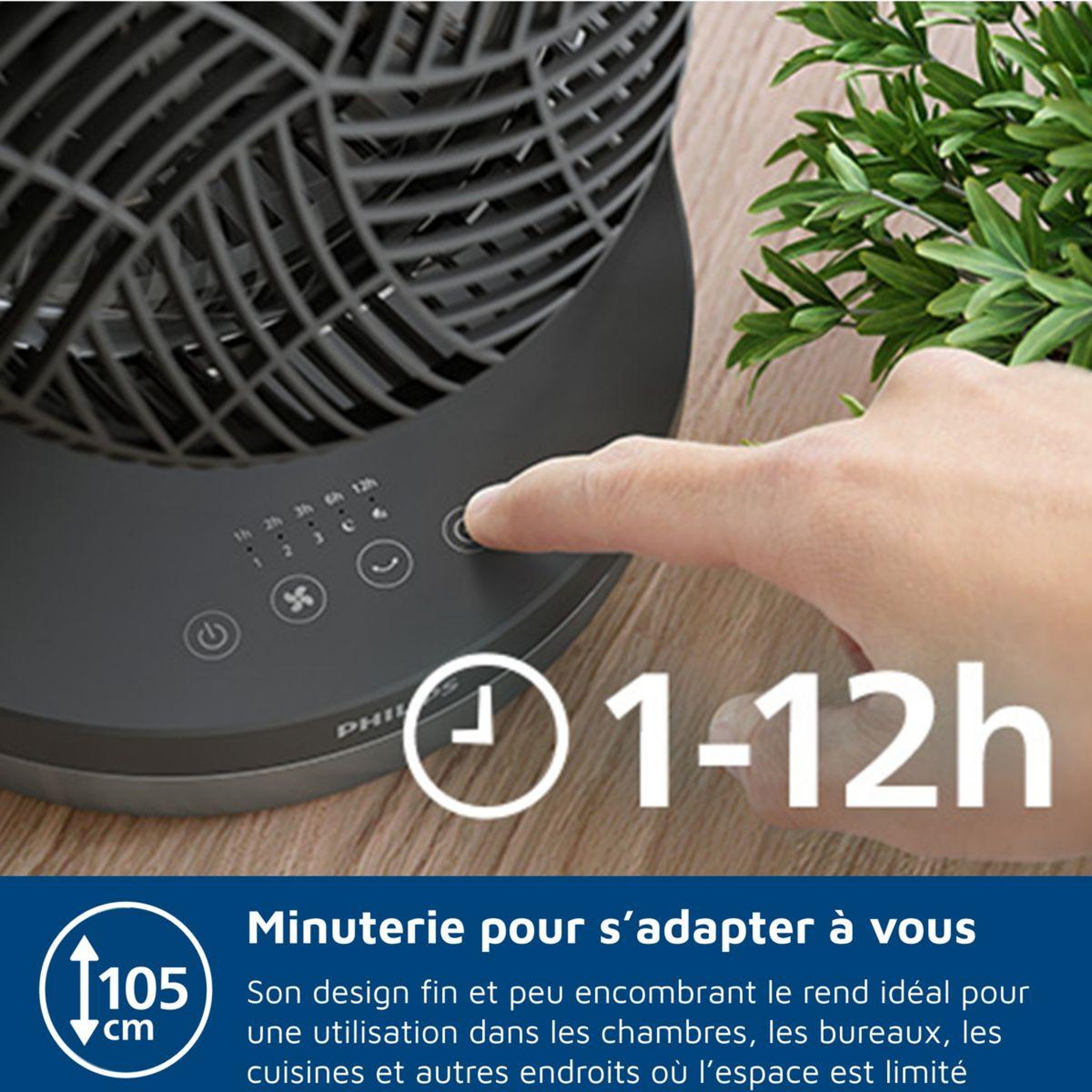 Voir la diapositive 5 : Philips Ventilateur CX3050/01 Série 3000, silencieux 23 db, Noir
