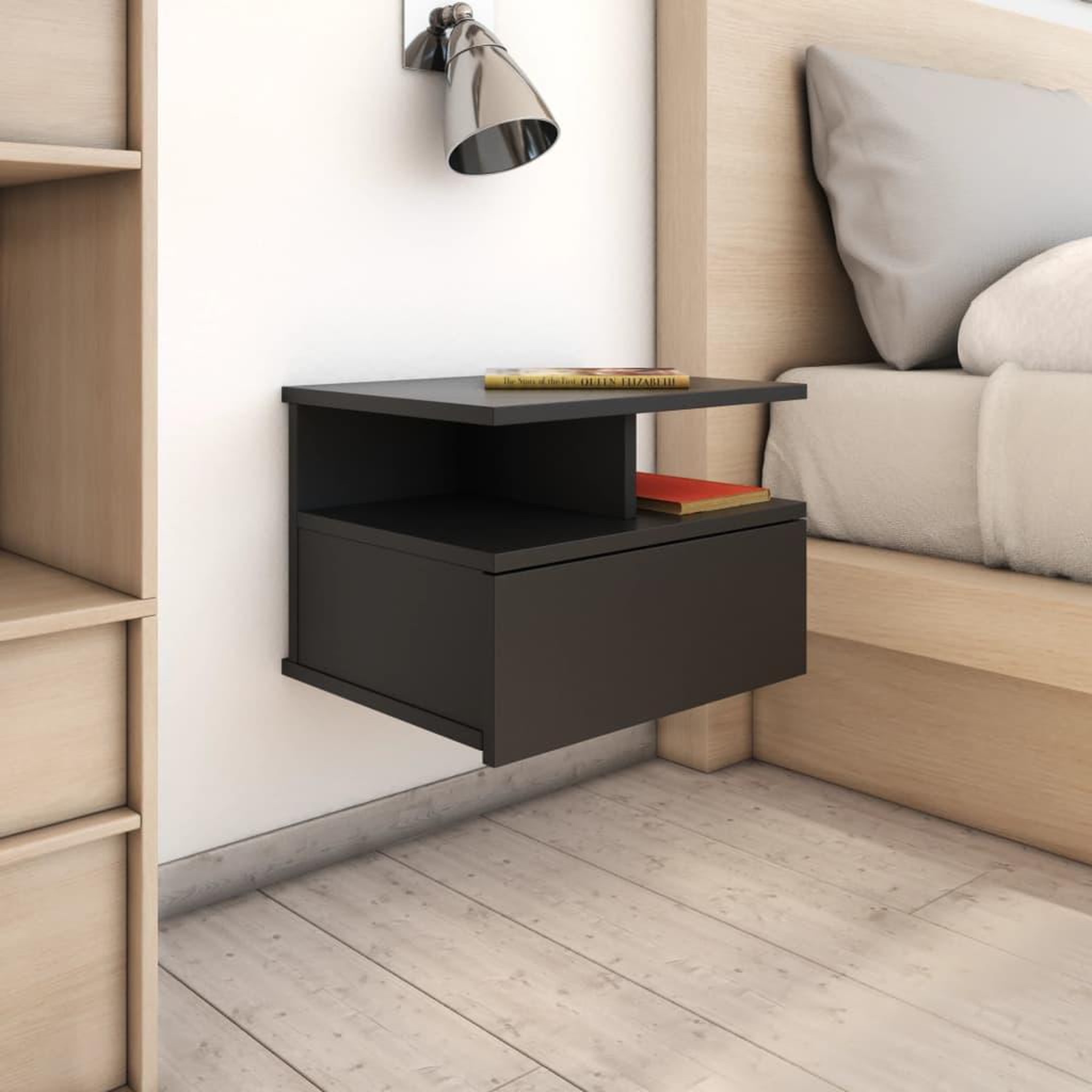 Voir la diapositive 1 : VIDAXL Tables de chevet flottantes 2 pcs Noir Bois d'ingenierie