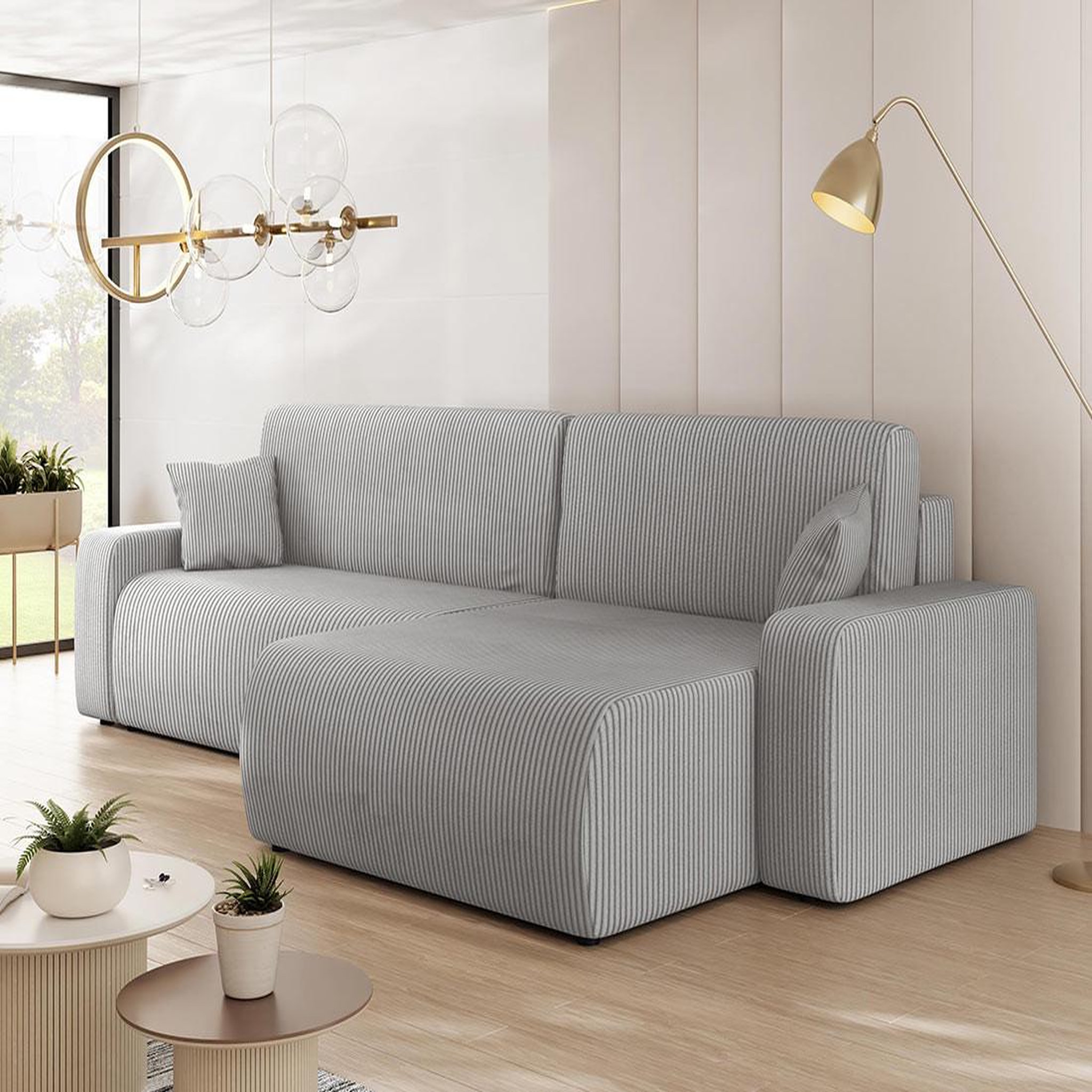 Voir la diapositive 2 : BEST MOBILIER Artemisa - canapé d'angle réversible 5 places convertible avec coffre en velours côtelé